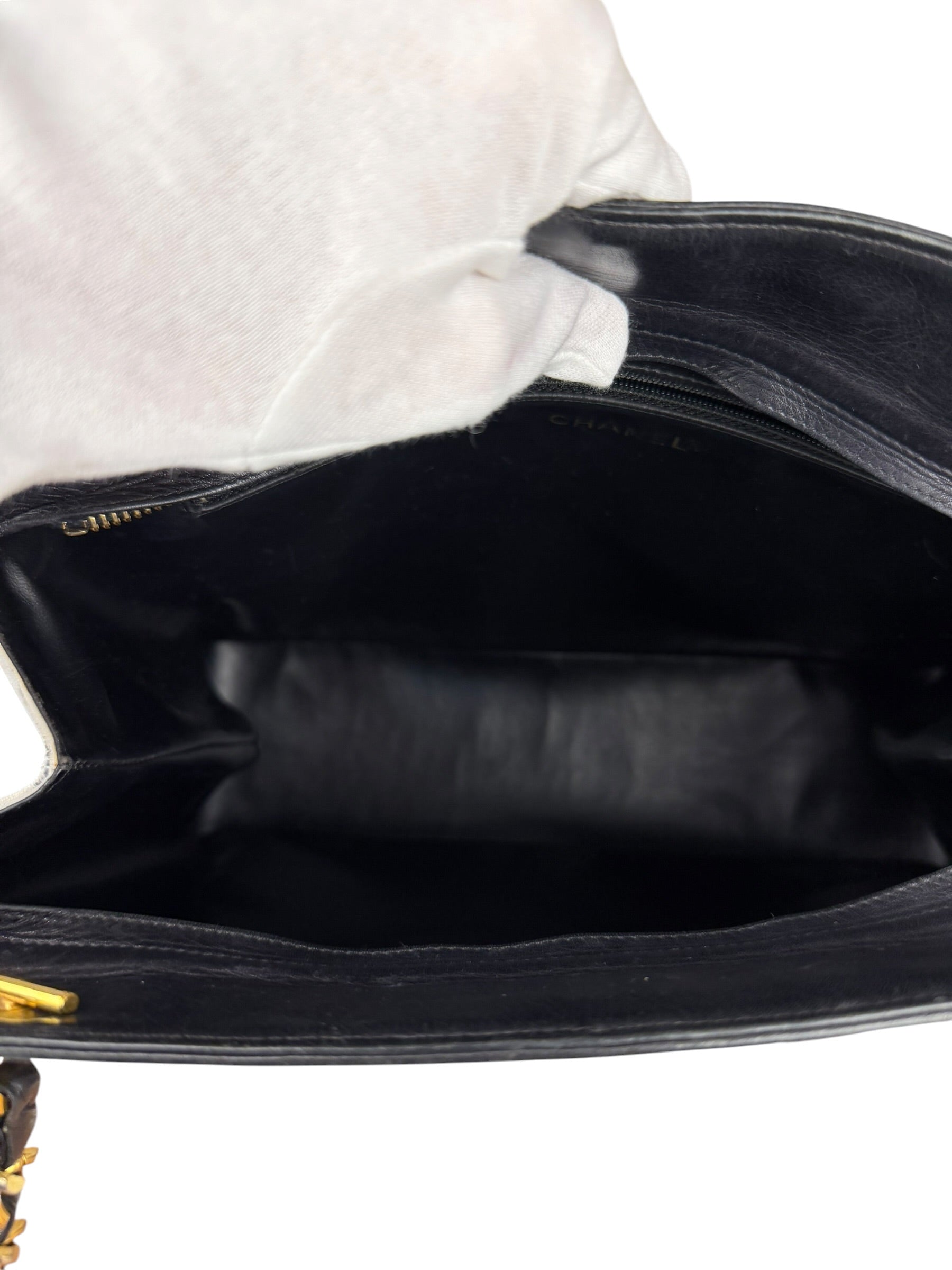 Chanel Vintage Black/White Leather CC Chain Tote '89-'91