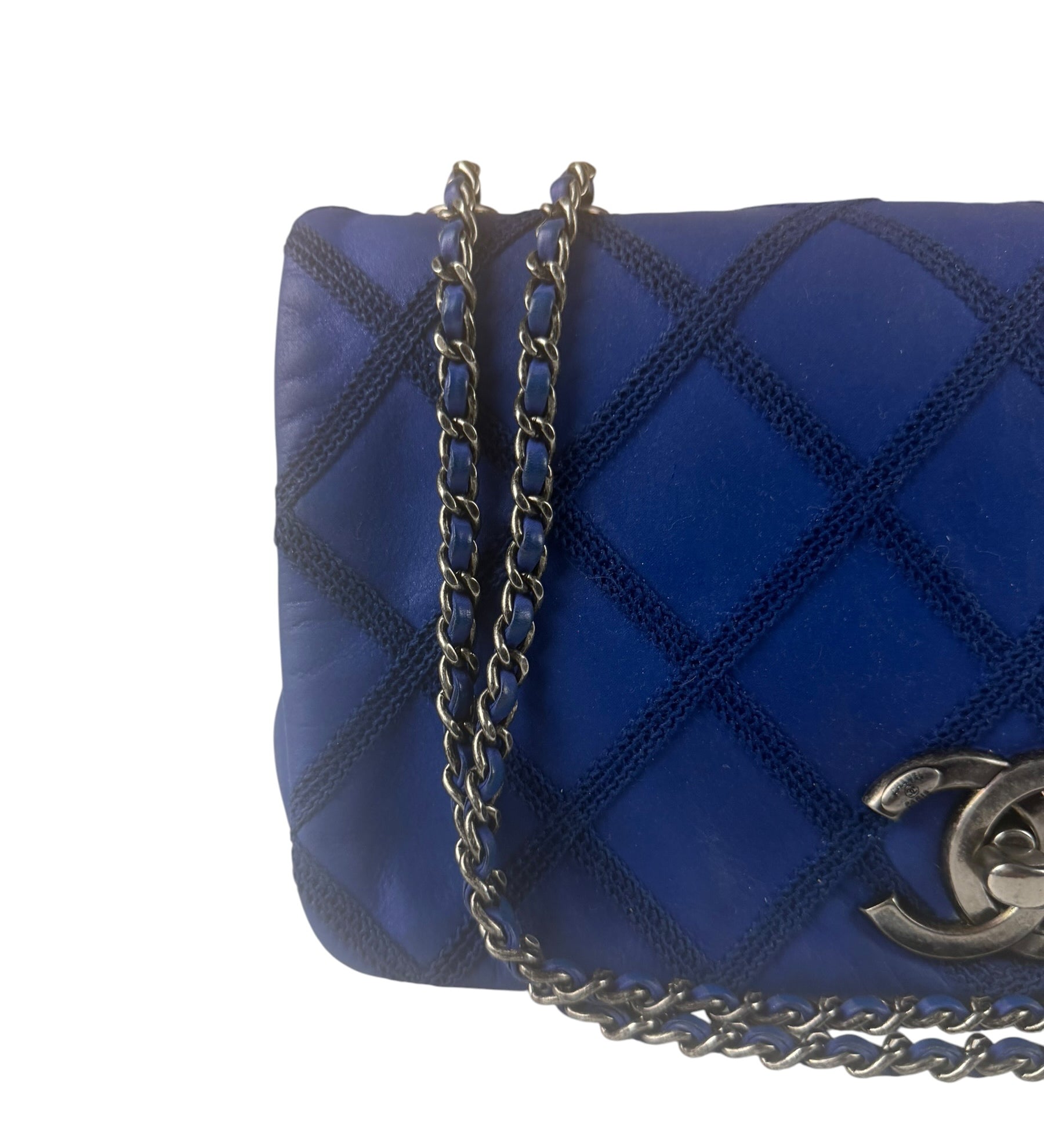 Chanel Blue Leather Diamond Stitch Iridescent Chain Flap Bag 2012