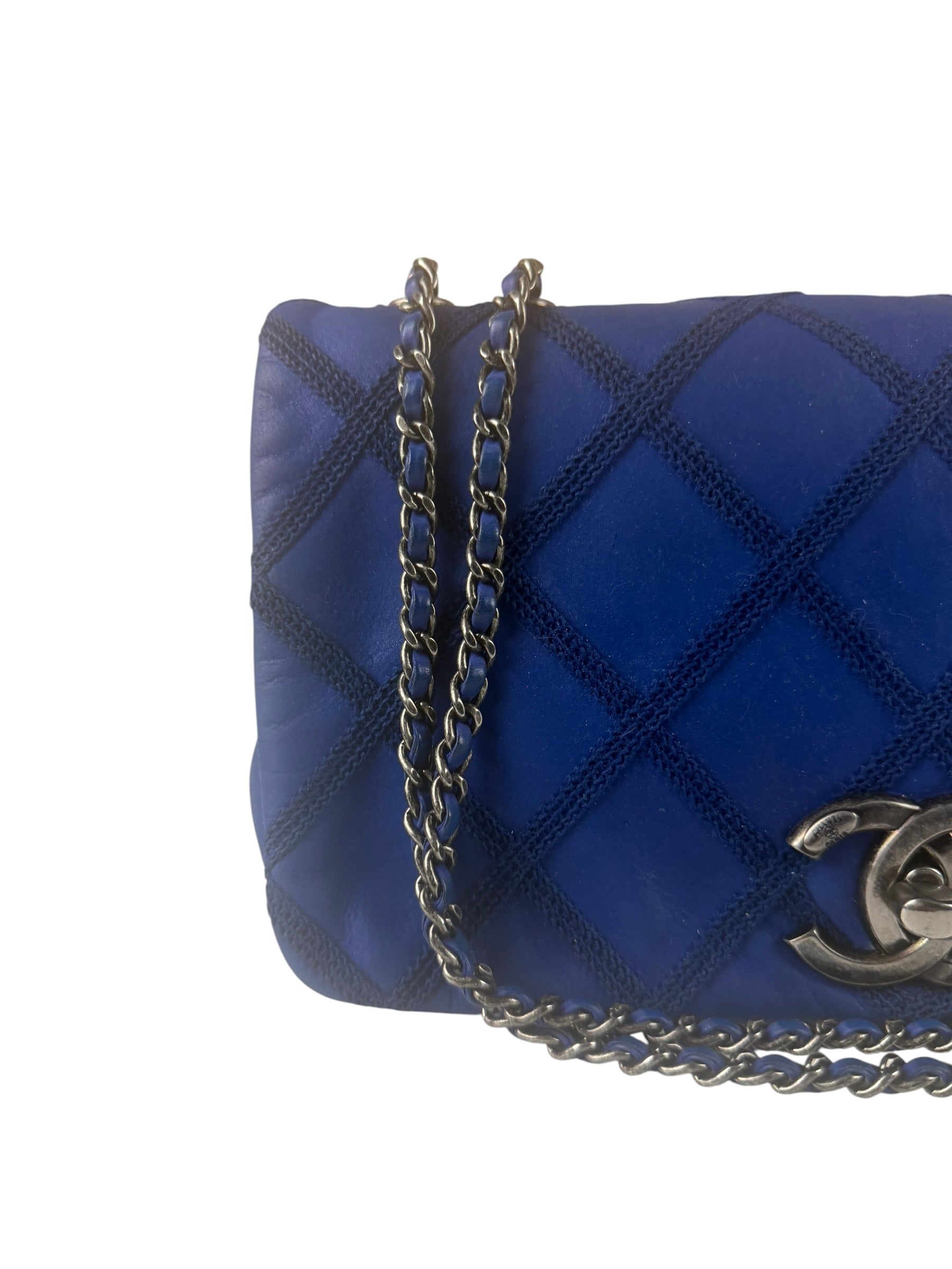 Chanel Blue Leather Diamond Stitch Iridescent Chain Flap Bag 2012