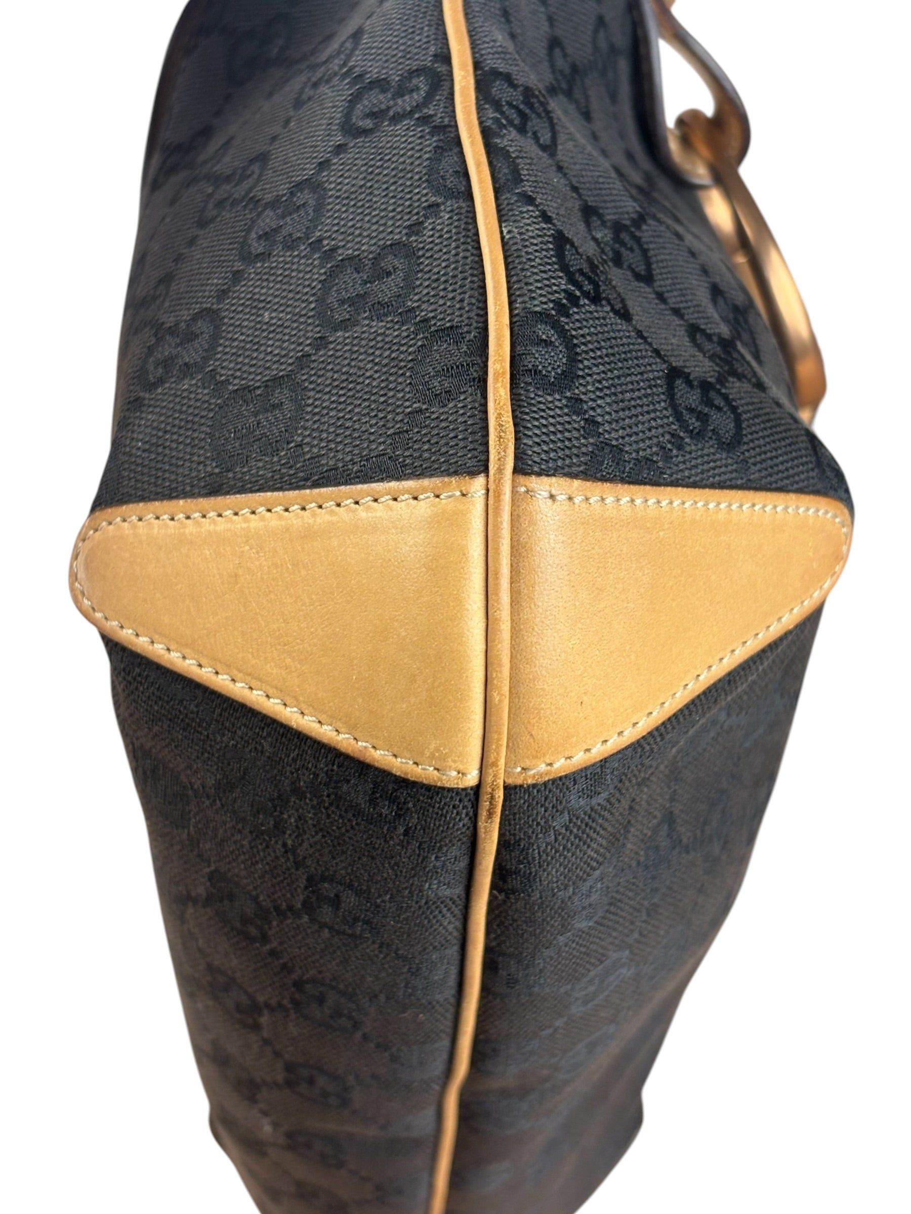 Gucci Vintage Black GG Horsebit Shoulder Bag