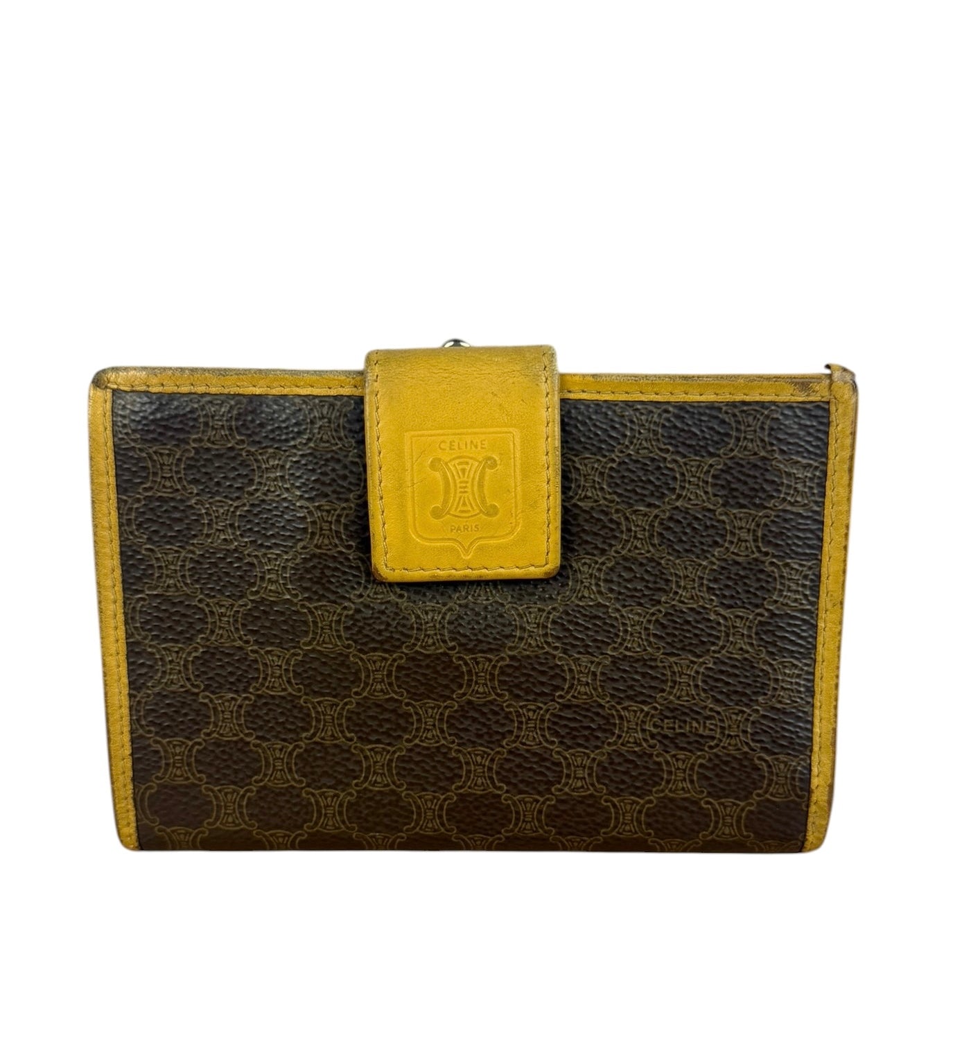 Celine Vintage Brown Macadam Bifold Kisslock Wallet