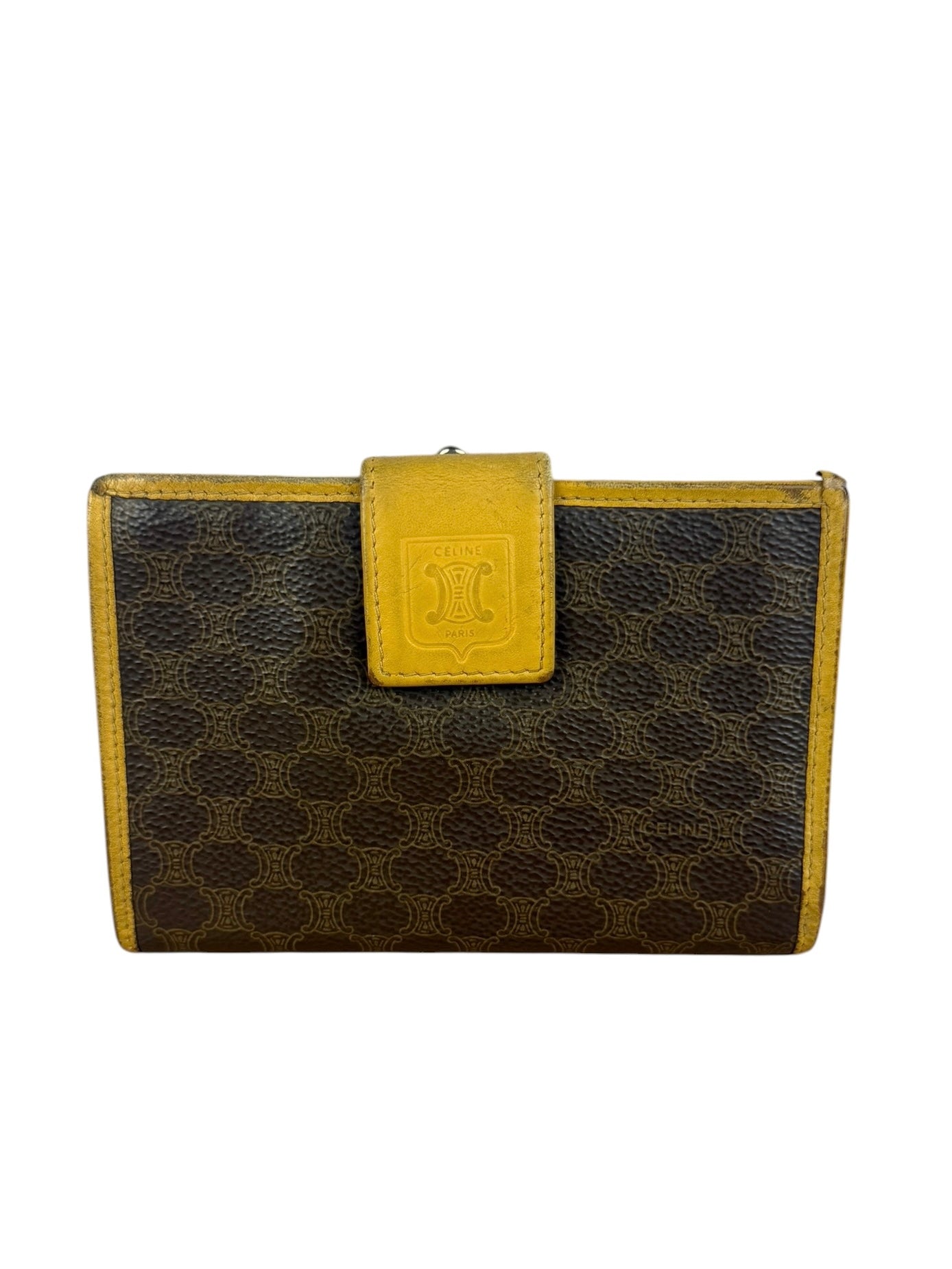 Celine Vintage Brown Macadam Bifold Kisslock Wallet