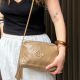 Chanel Tan Beige Chevron Leather Camera Case