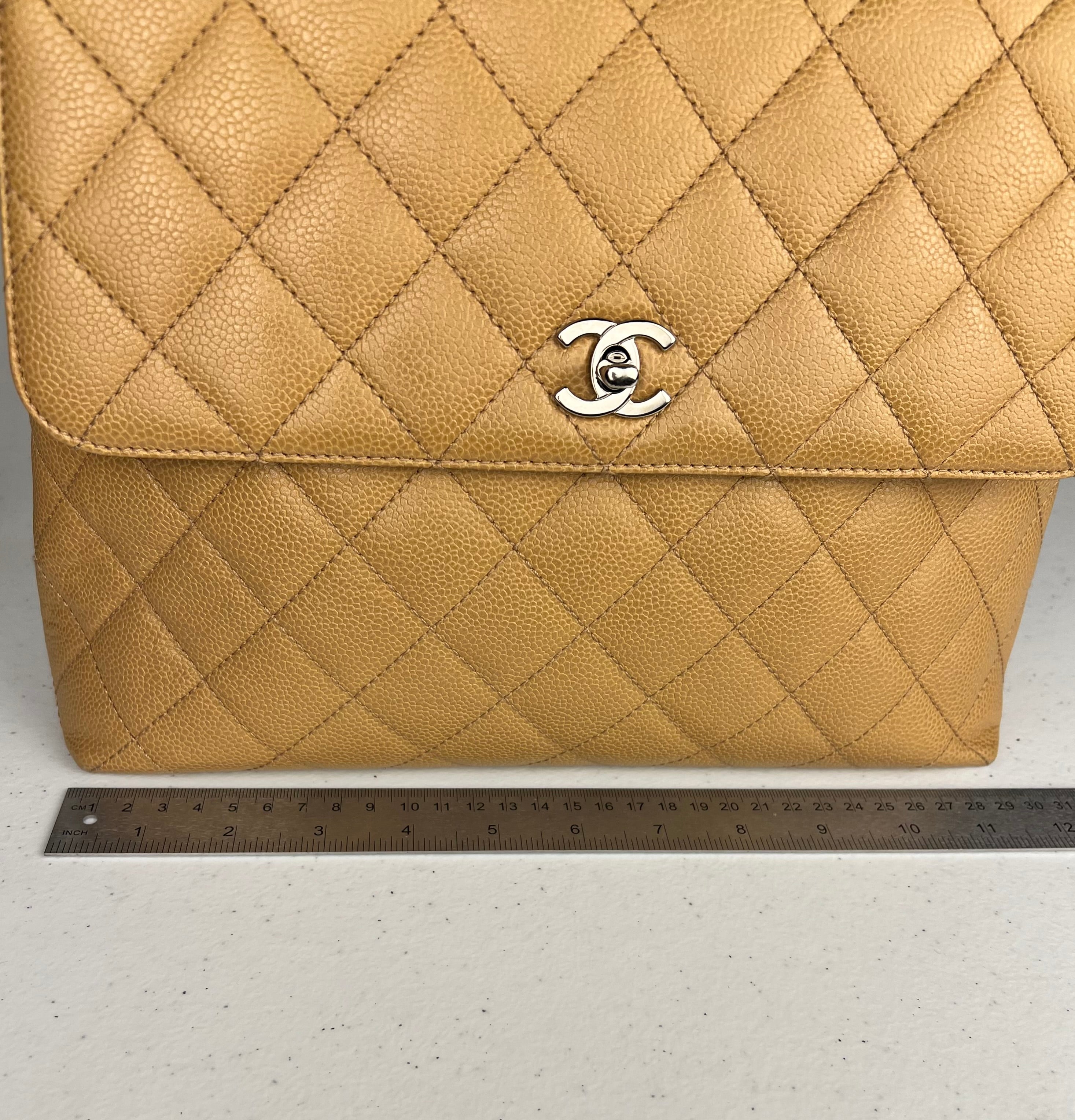 Chanel Beige Calfskin Kelly Top Handle Bag 2001