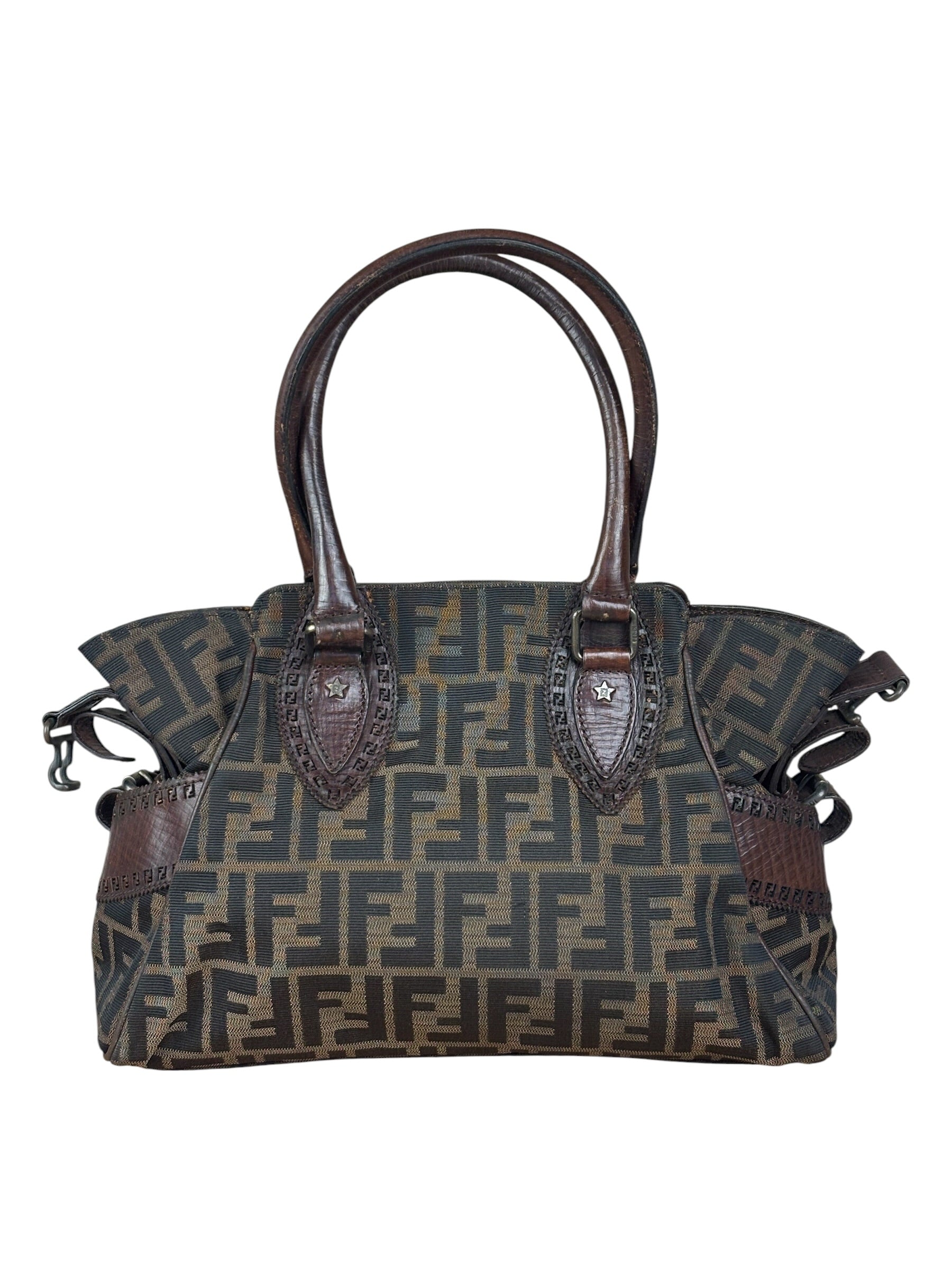 Fendi Leather Trim Zucca Canvas Du Jour Tote Bag