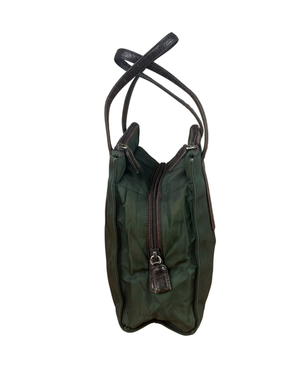 Prada Green/Brown Leather Trim/Nylon Tote