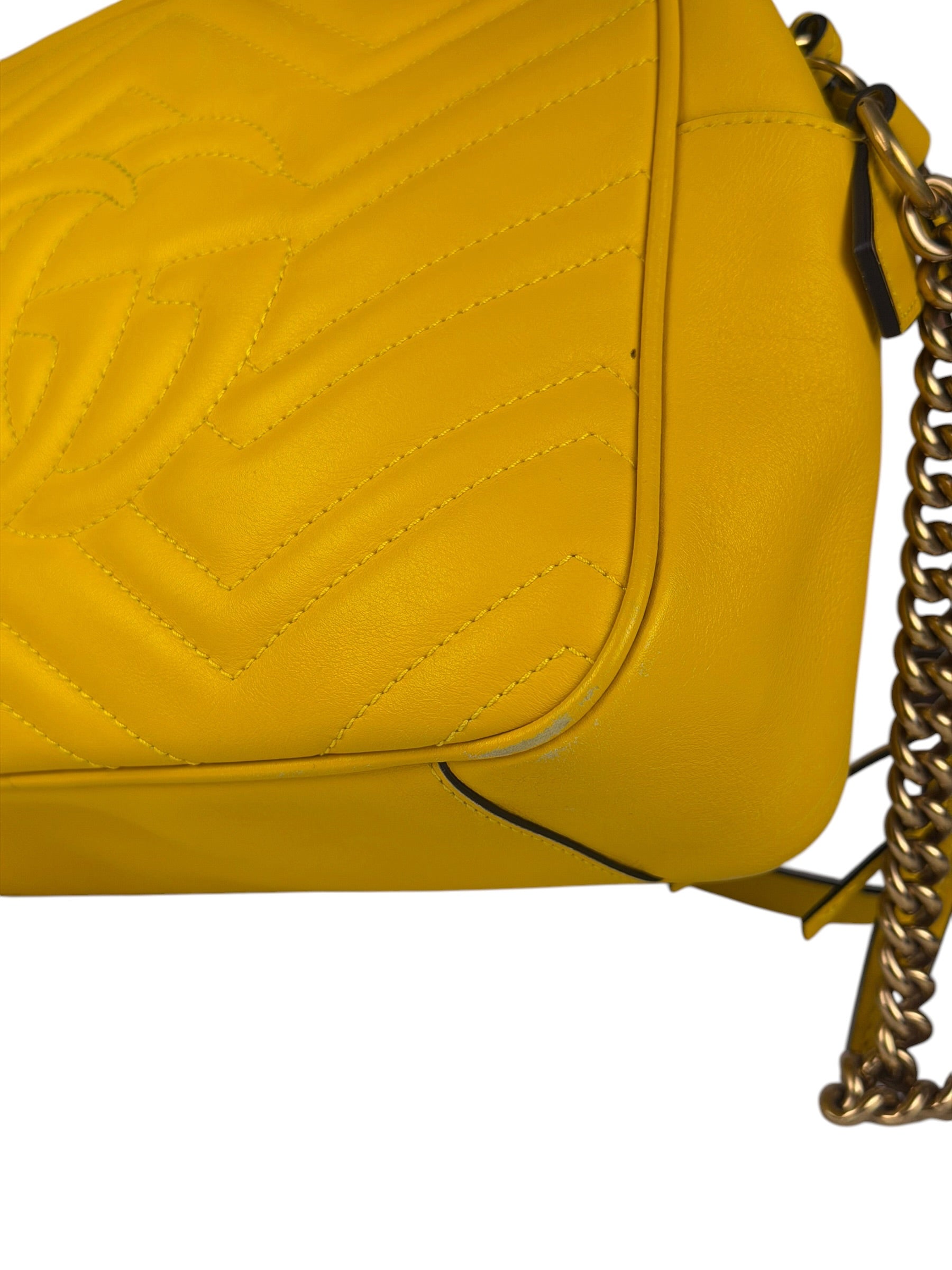 Gucci Bright Yellow GG Marmont Matelasse Shoulder Camera Bag