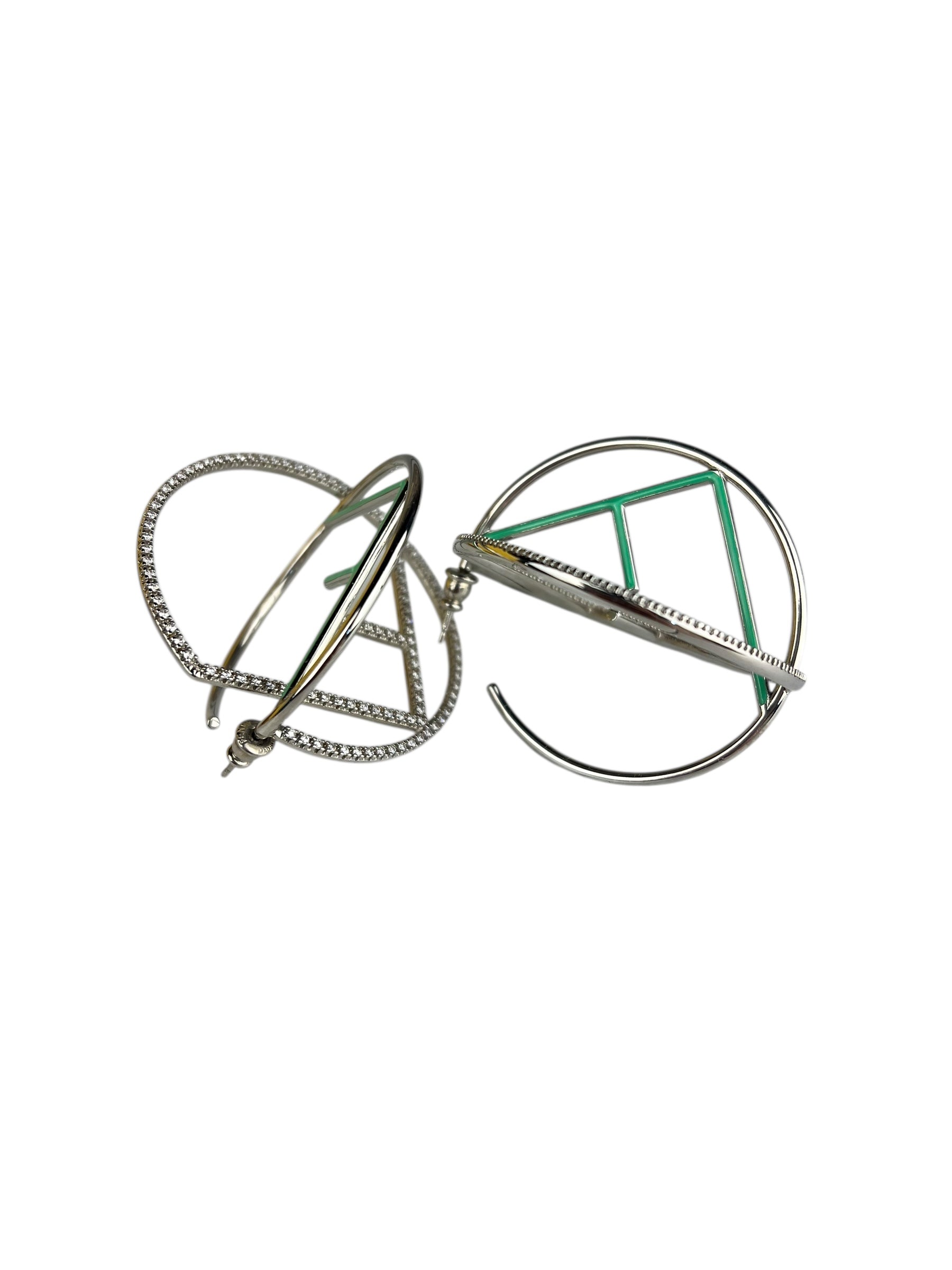 Fendi FF Silver/Teal Logo Hoop Earrings