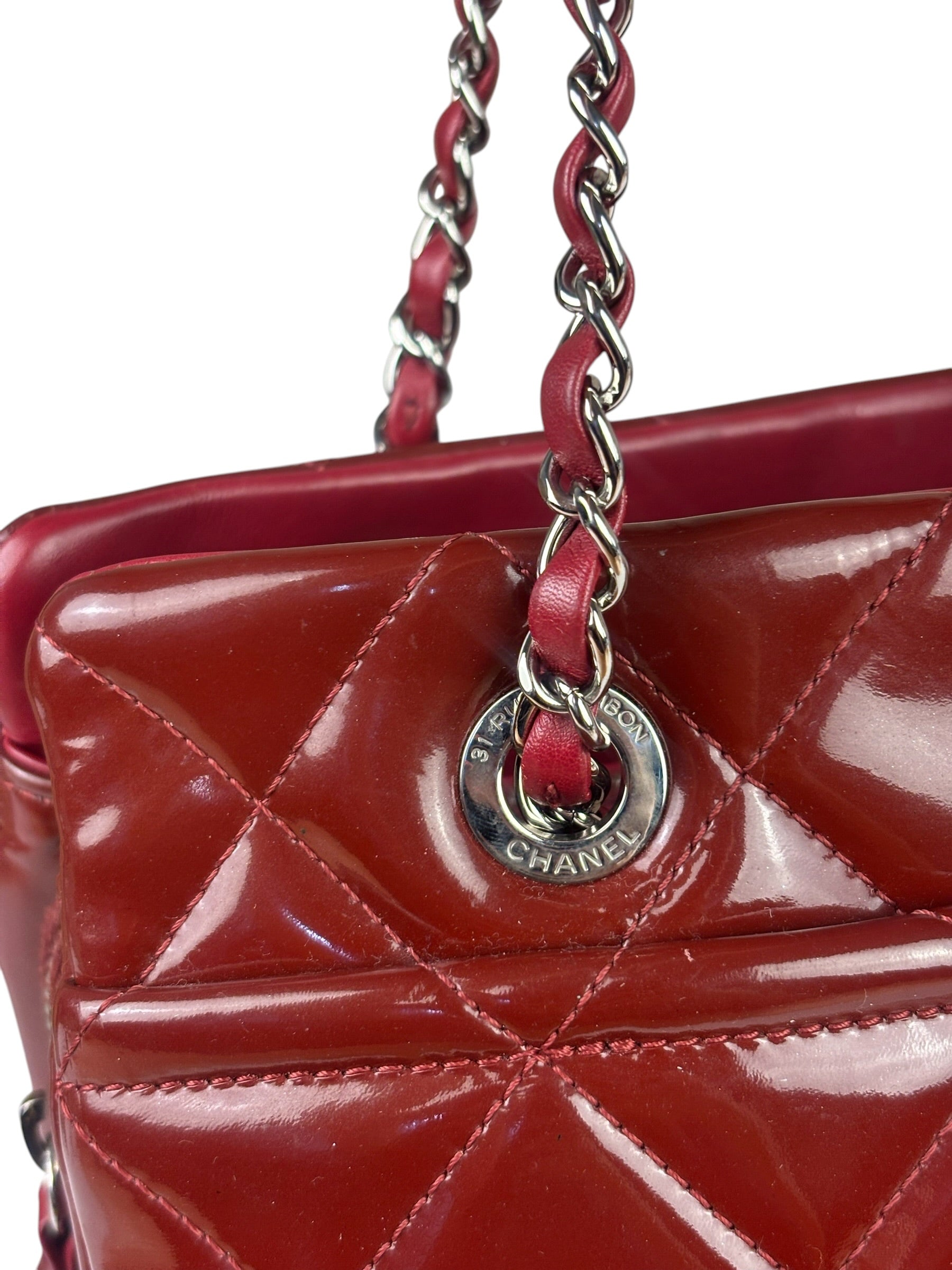 Chanel Red Patent Leather Chain Shoulder Bag 2012