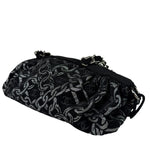 Chanel Black CC Jacquard Chain Silver Metallic Bowler Handbag 2005