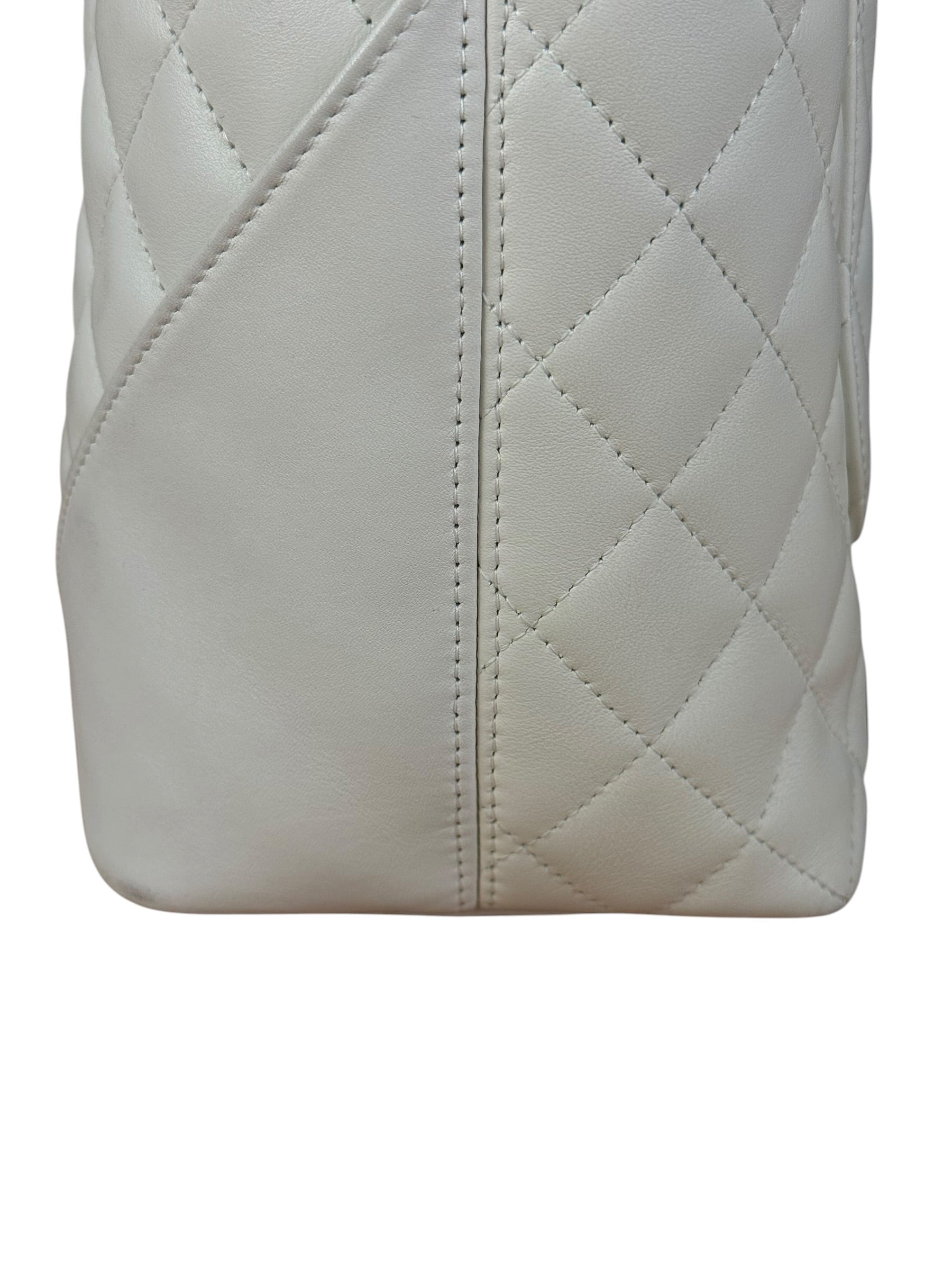 Chanel Vintage White Quilted CC Snake Cambon Ligne Tote 2004