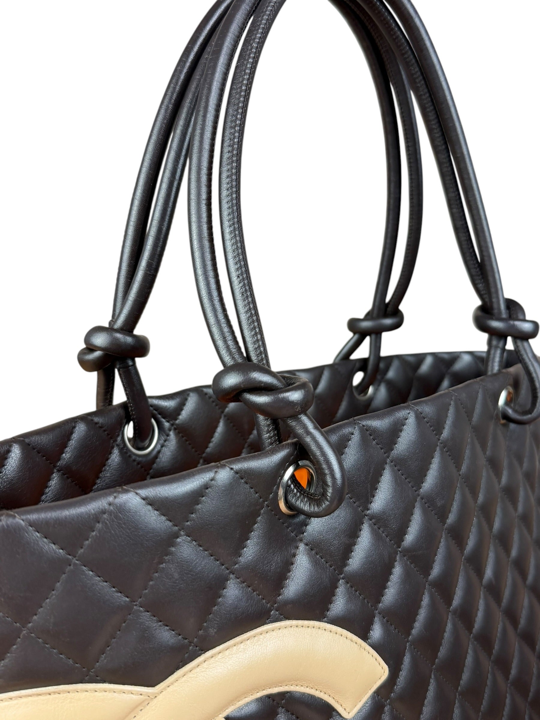 Chanel Brown Quilted Leather Cambon Ligne Shoulder Tote 2004