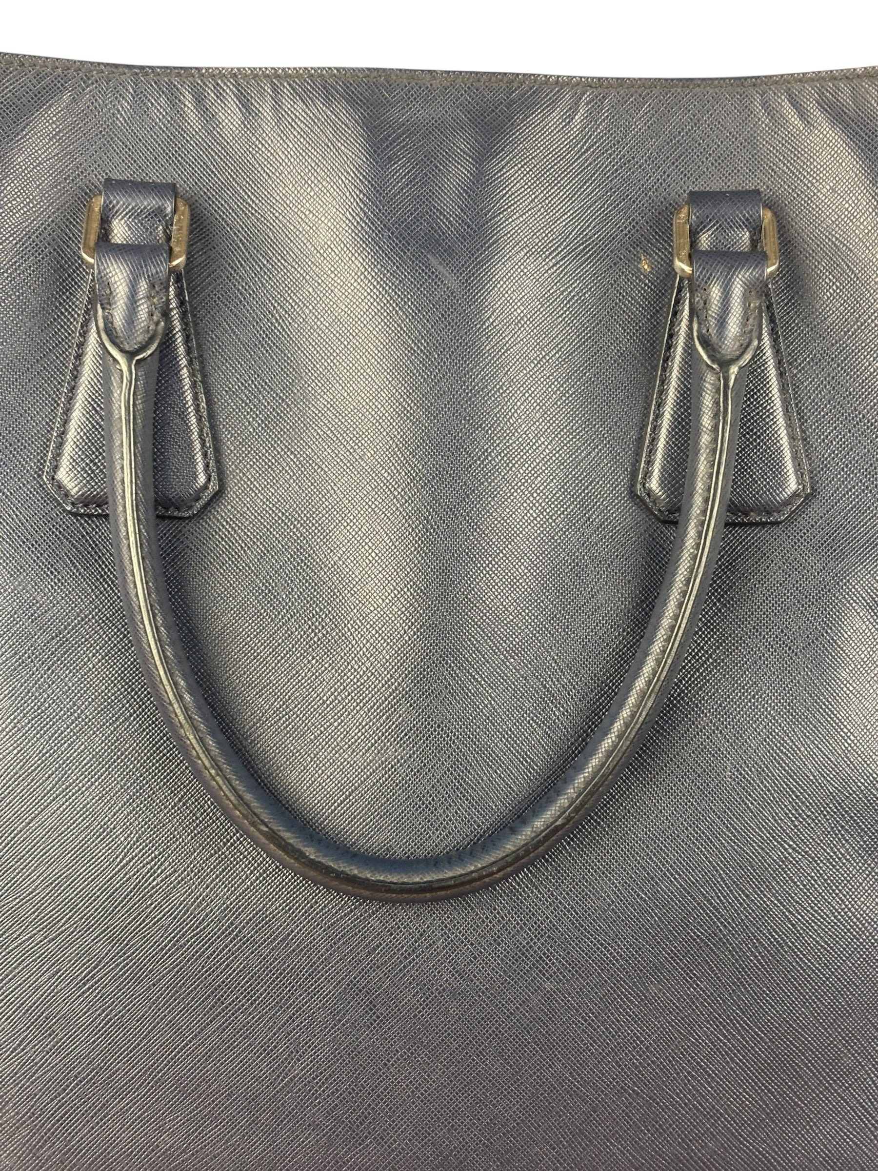 Prada Navy Blue Saffiano Leather Vertical Tote Bag