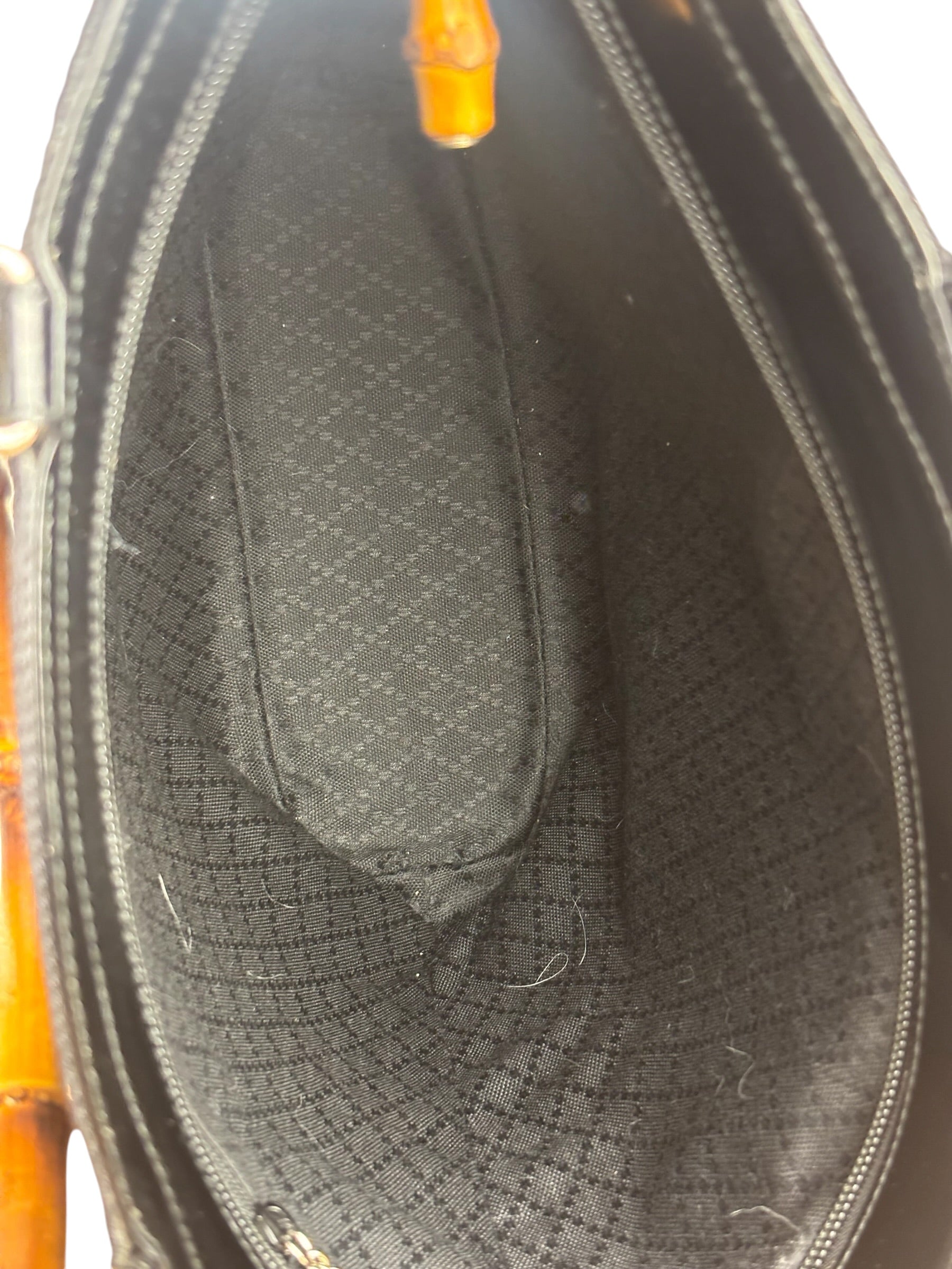 Gucci Vintage Black Ribbed Bamboo Top Handle Bag