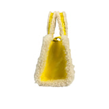 UGG x Telfar Yellow Patent Leather Fur Trim Small Shopper Crinkle In Taxi Tote