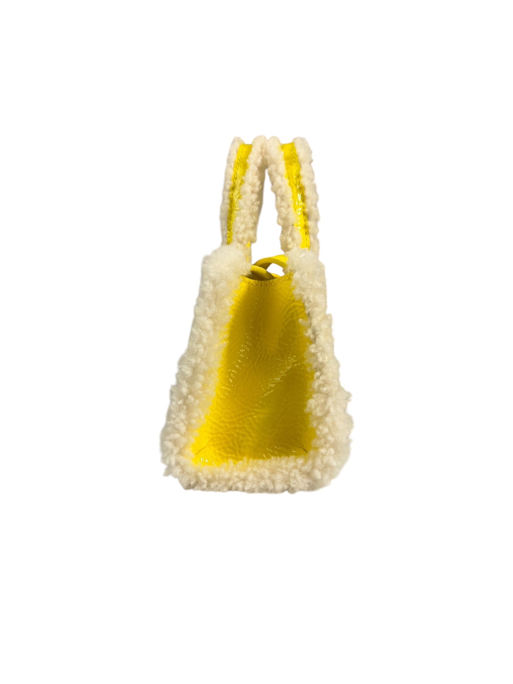 UGG x Telfar Yellow Patent Leather Fur Trim Small Shopper Crinkle In Taxi Tote