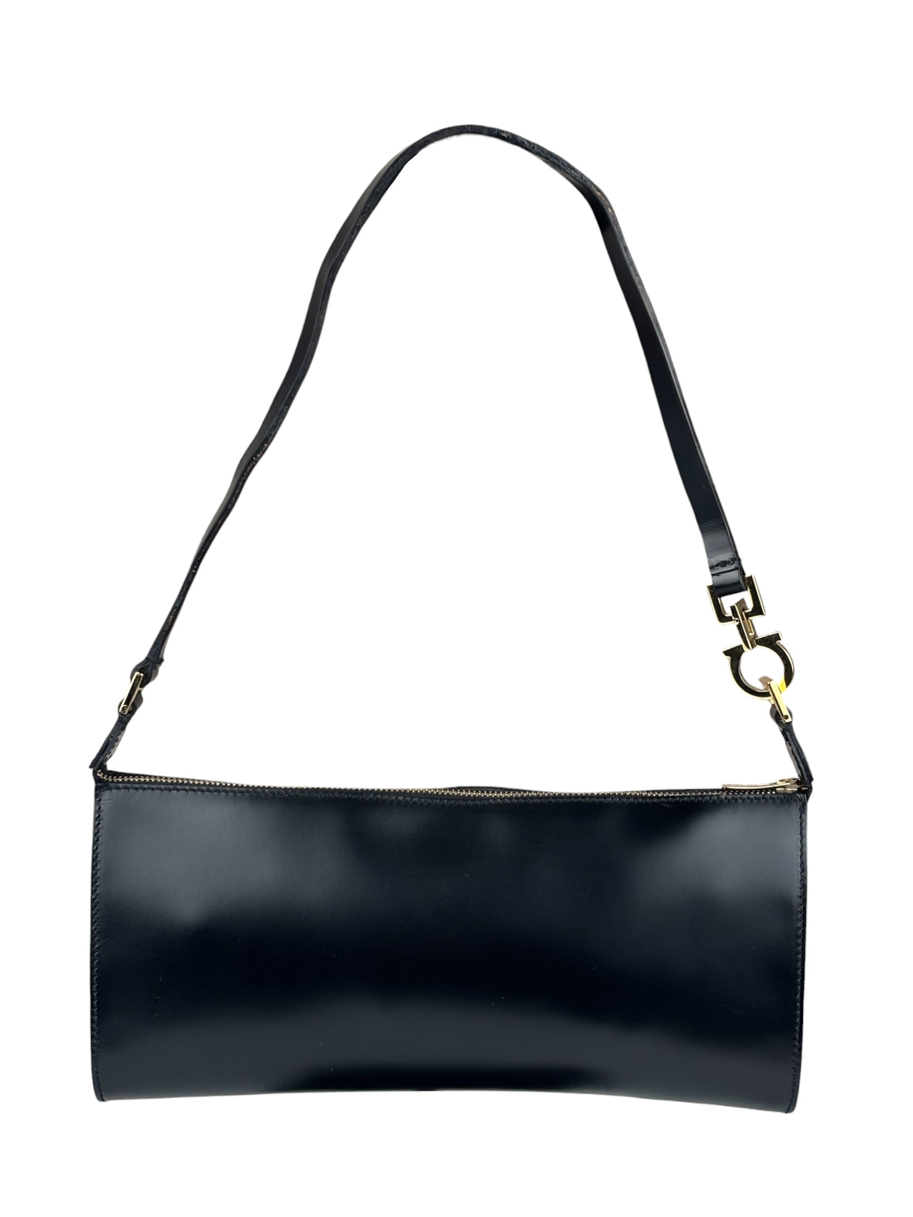 Salvatore Ferragamo Vintage Black Gancini Leather Baguette