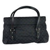 Gucci Black Leather Trim GG Horsebit Shoulder Bag