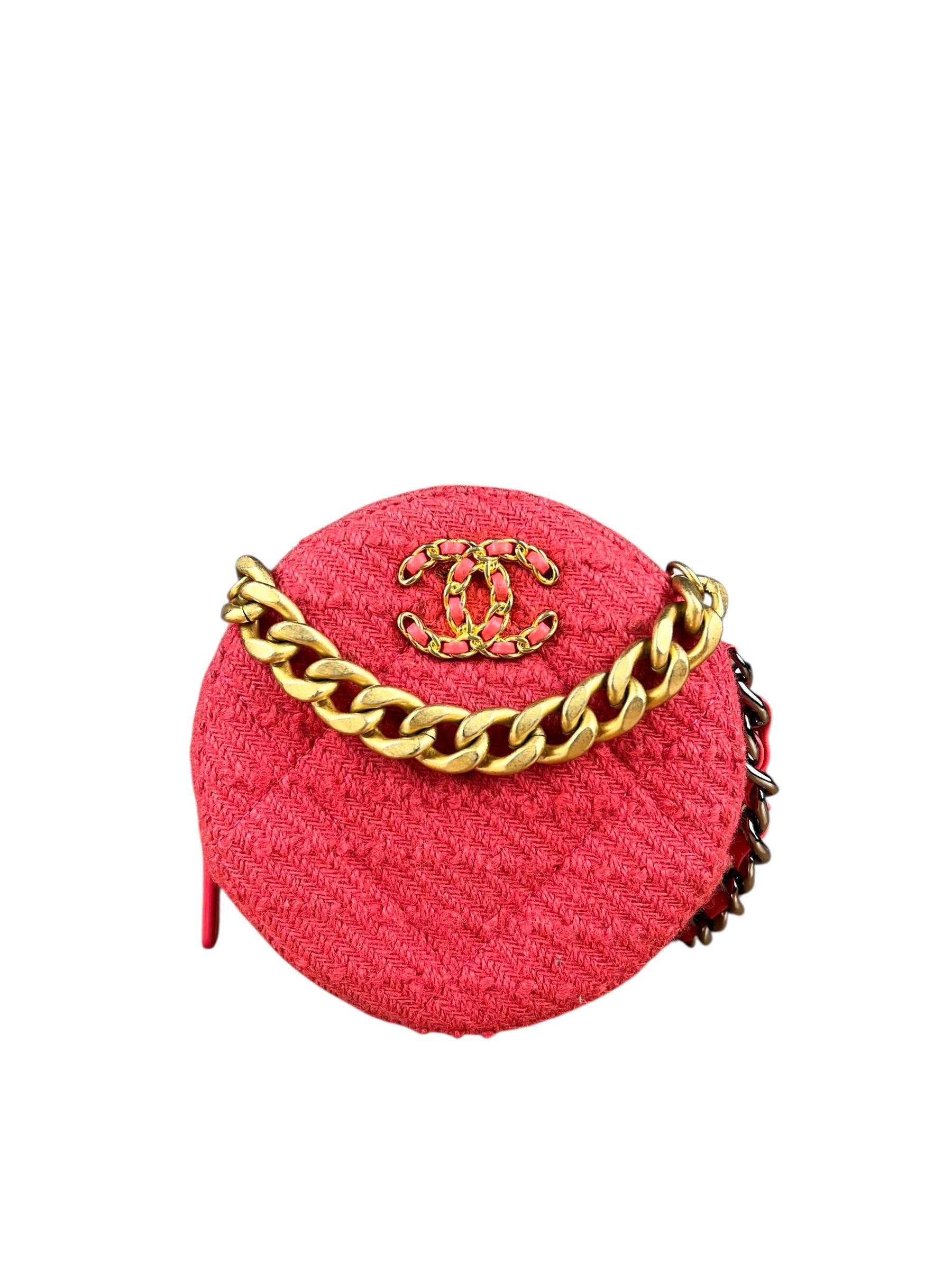 Chanel 19 Round Pink Tweed Chain Shoulder Bag