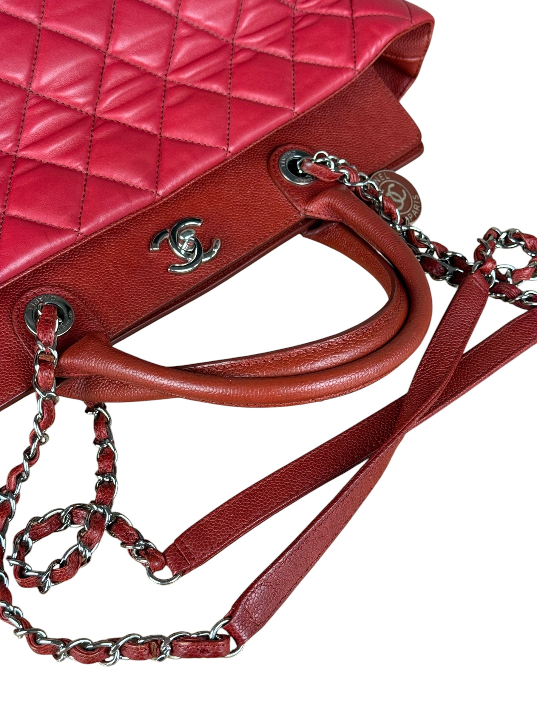 Chanel Red Quilted Caviar Be CC 2Way Tote Bag 2014