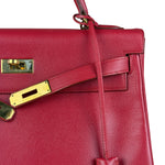 Hermes Kelly 32 Courchevel Rouge Vif Gold Handbag 1997