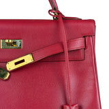 Hermes Kelly 32 Courchevel Rouge Vif Gold Handbag 1997