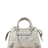 Balenciaga White Crocodile-Embossed Leather Two-Way Bag