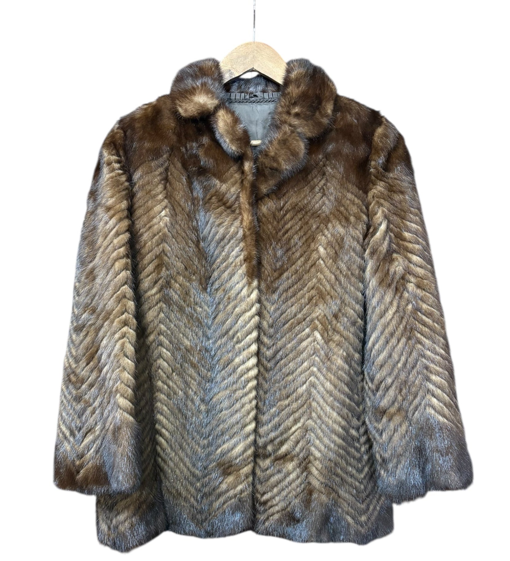 Vintage Brown Chevron Mink Fur Coat