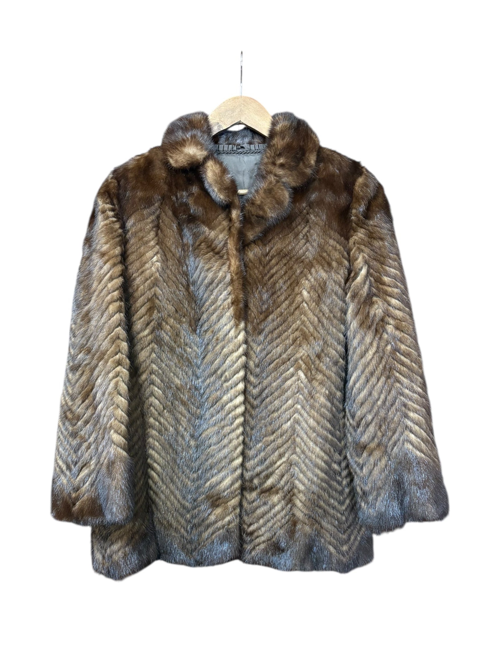 Vintage Brown Chevron Mink Fur Coat