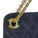 Chanel Vintage Navy Blue Matelasse Quilted Suede Chain Shoulder Bag