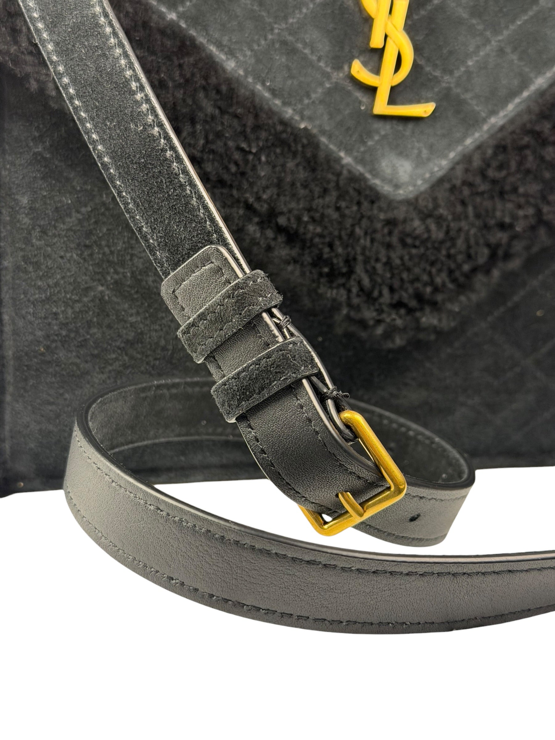 YSL Bicolor Quilted-Suede Shearling Gaby Shoulder Bag