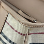 Burberry Multi-Color Leather Trim Striped Canvas Tote Bag