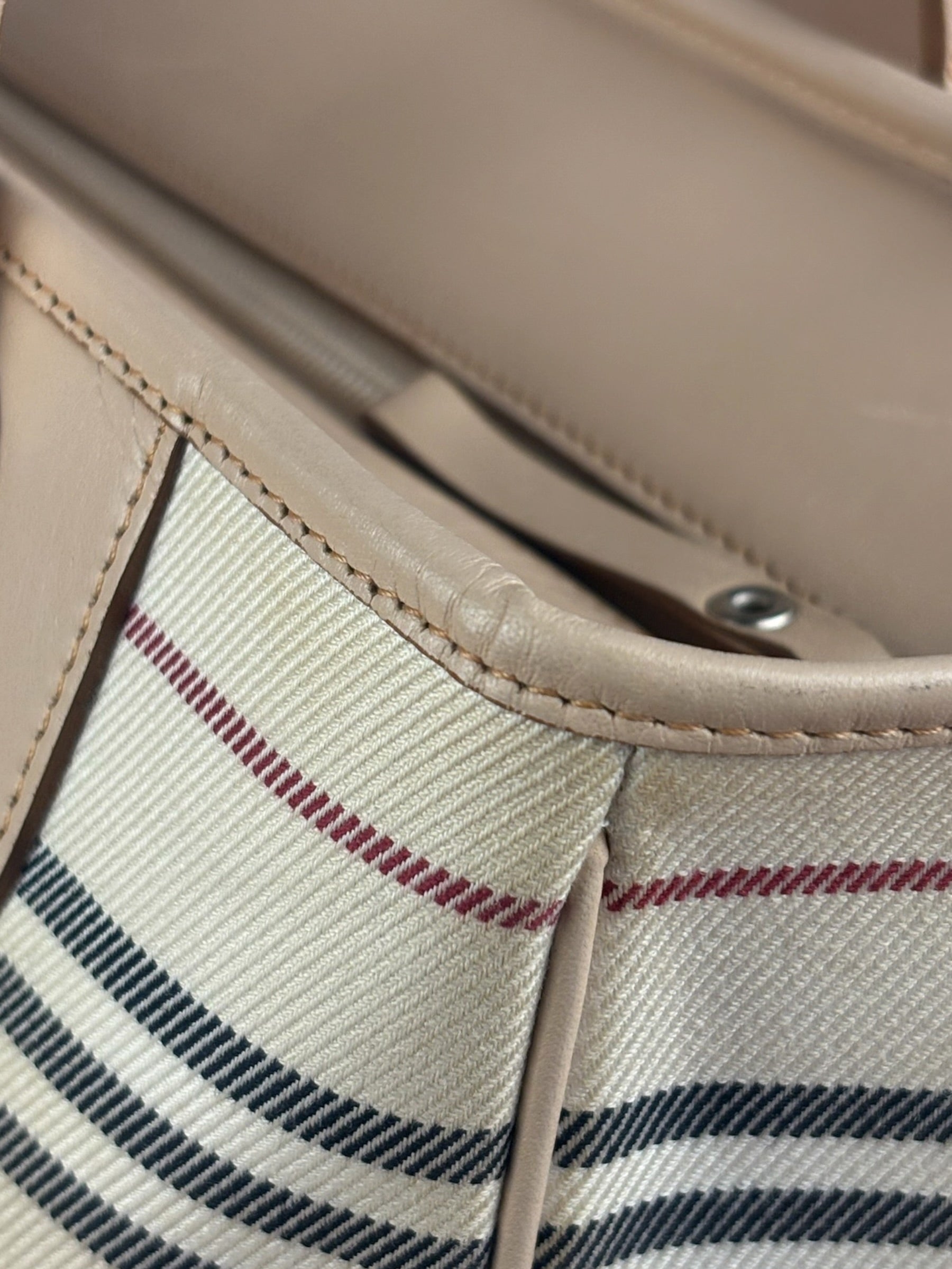 Burberry Multi-Color Leather Trim Striped Canvas Tote Bag