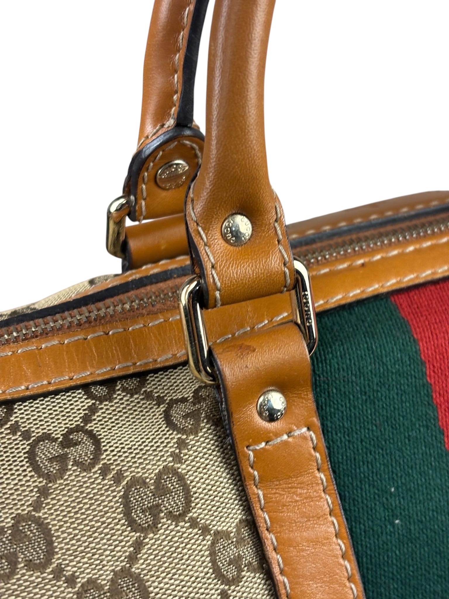 Gucci Beige/Brown GG Web Boston Two-Way Bag