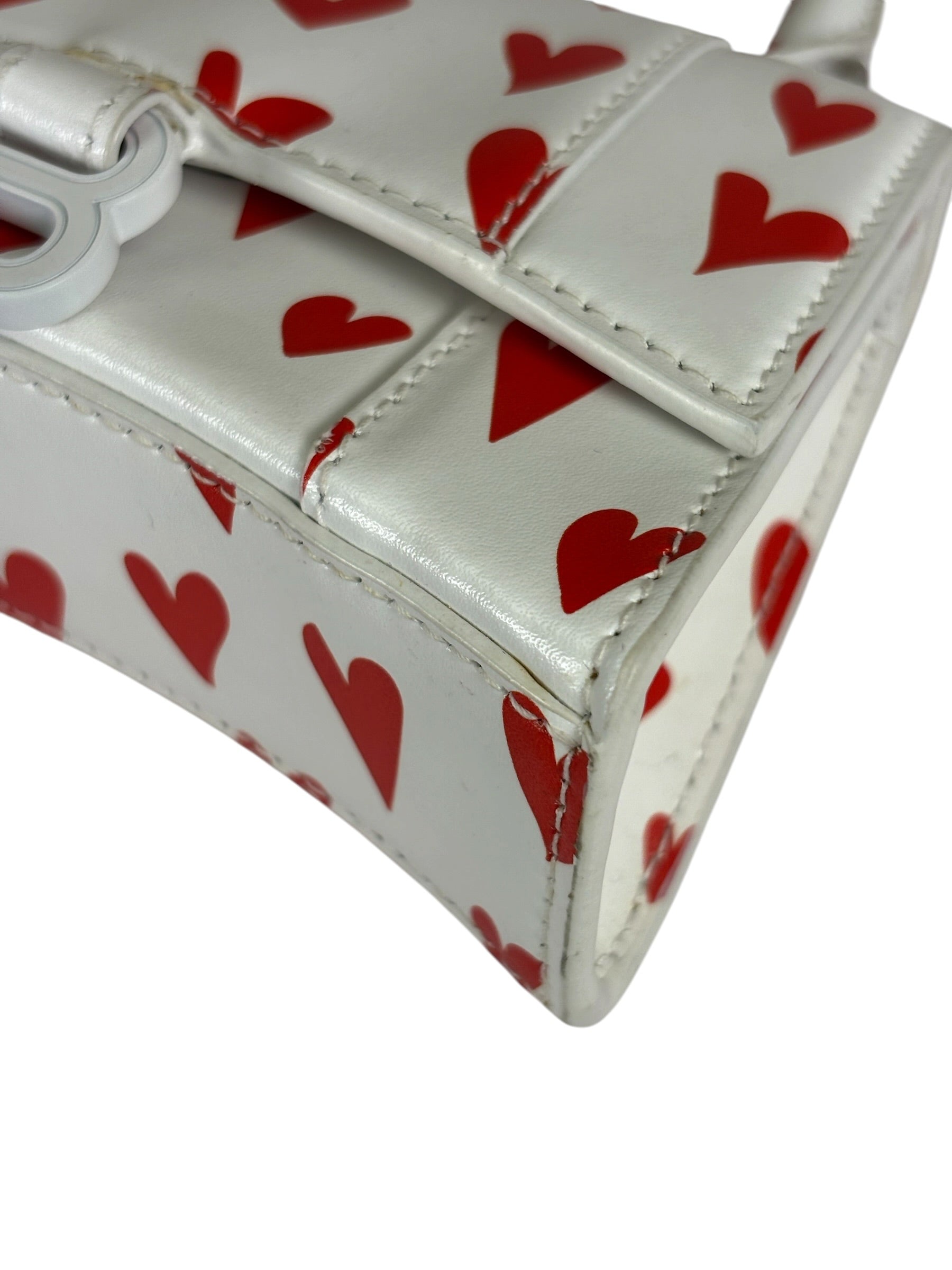 Balenciaga White Leather Hourglass Heart Nano Two-Way Bag