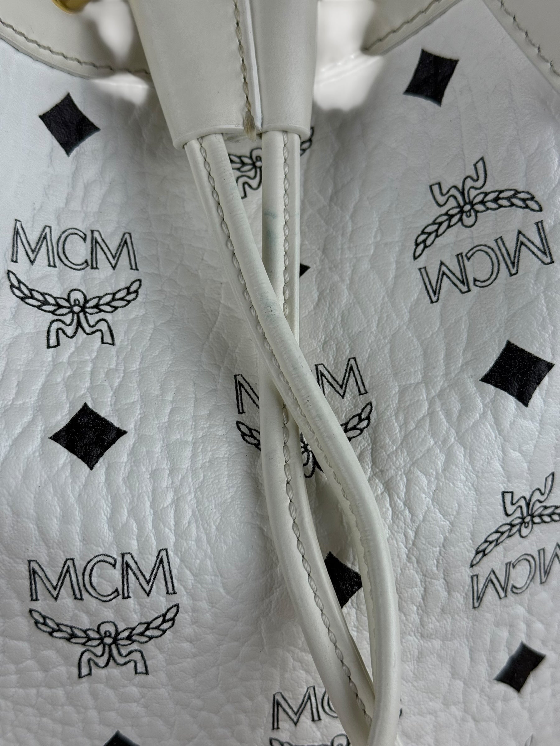 MCM Monogram White Bucket Shoulder Bag