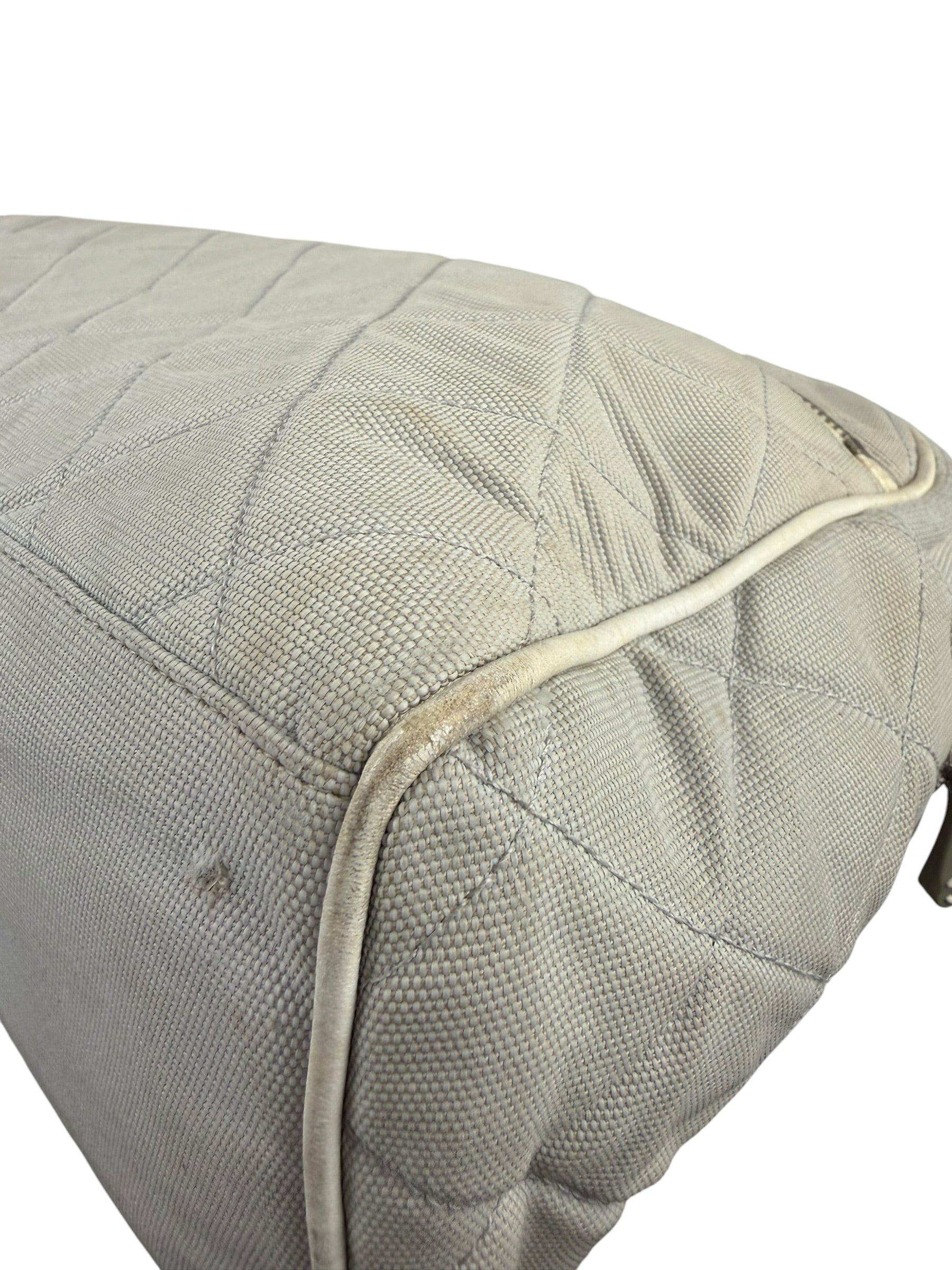 Chanel Vintage Grey Quilted Woven Sports Line Canvas Bowler Bag  2001