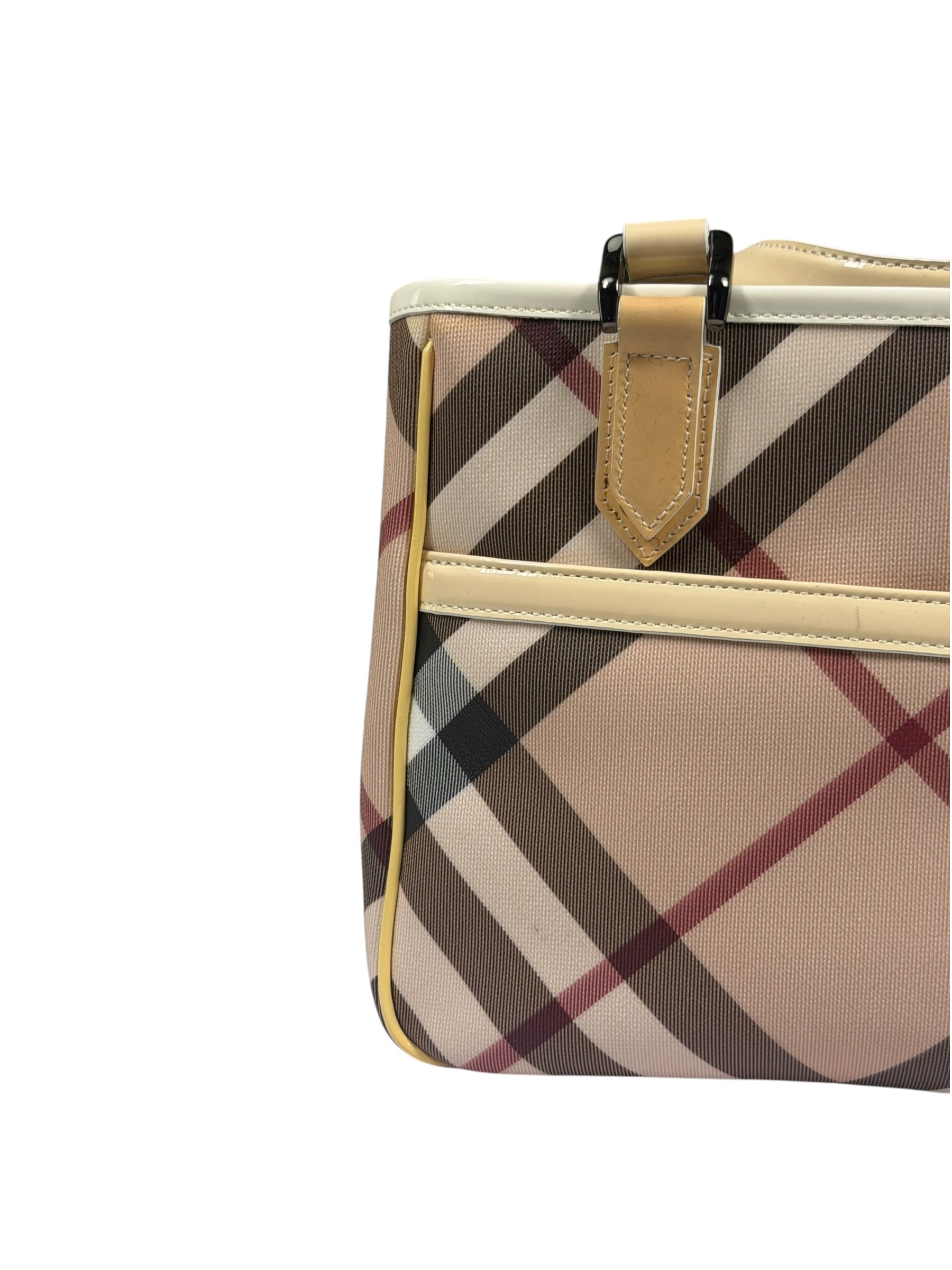 Burberry Beige Nova Check Canvas Patent Leather Tote Bag