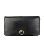 Fendi Black Leather F Logo Zip-Around Long Wallet