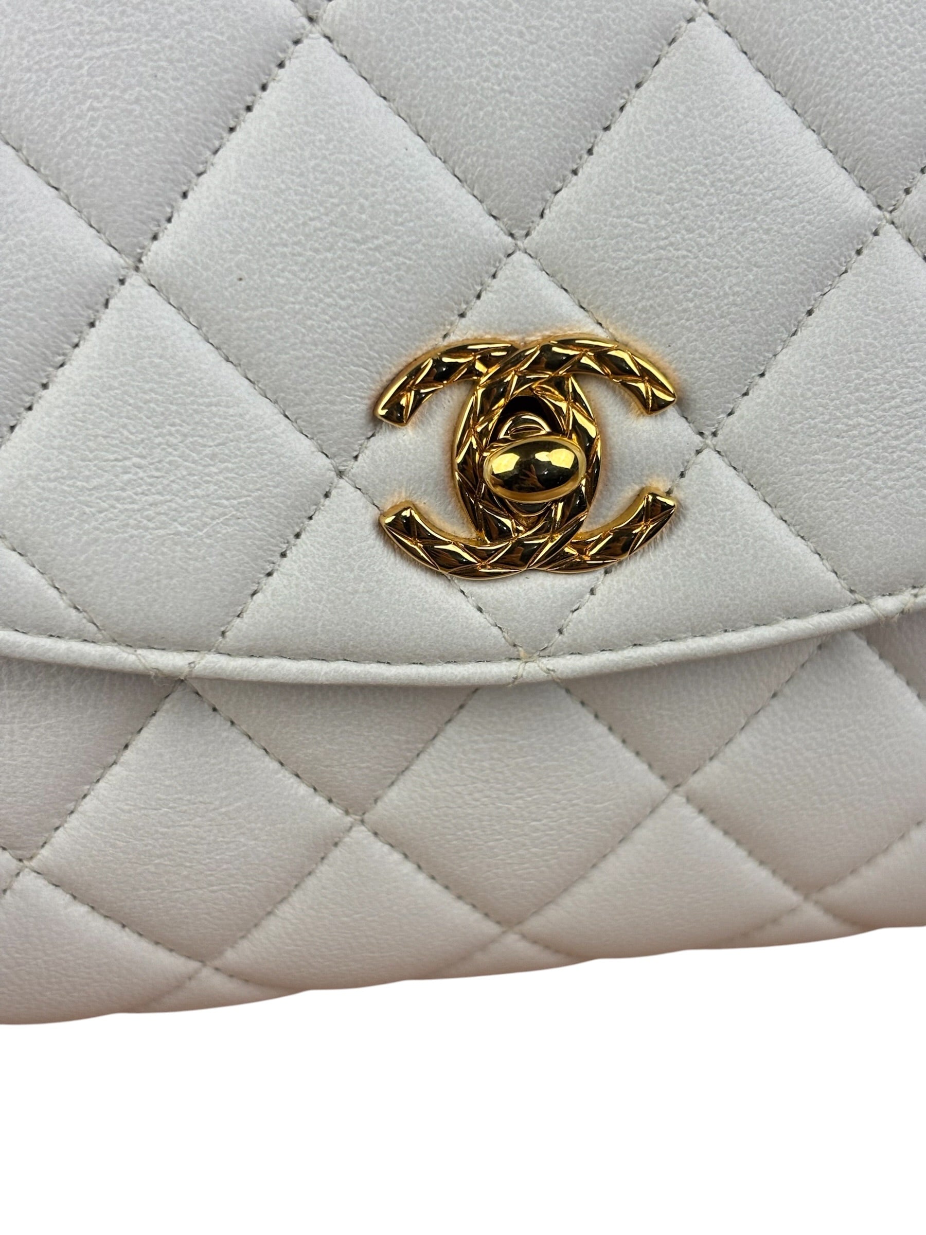 Chanel Vintage White Quilted Leather Flap Bag 1991