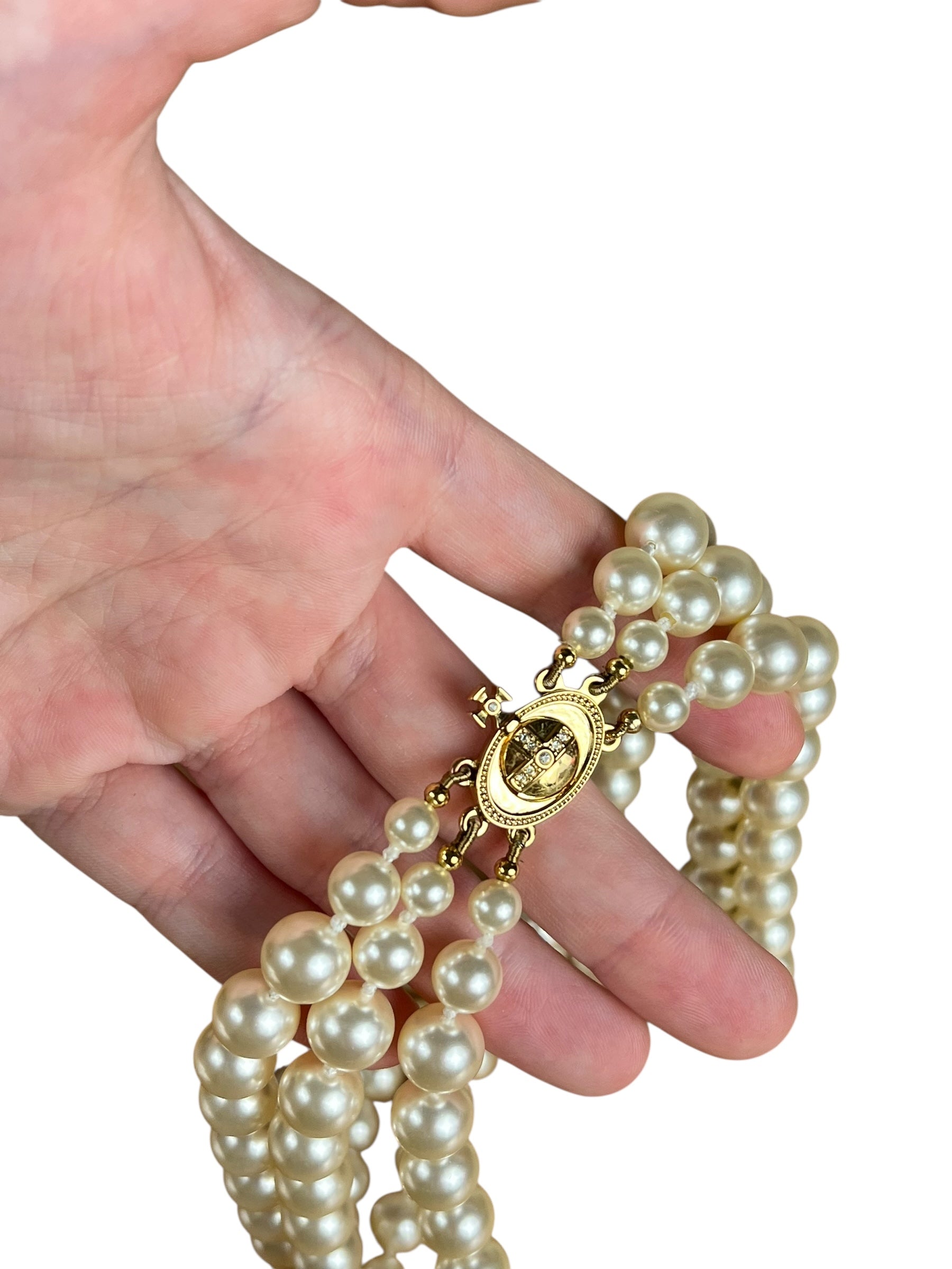 Vivienne Westwood Three Row Pearl Drop Choker