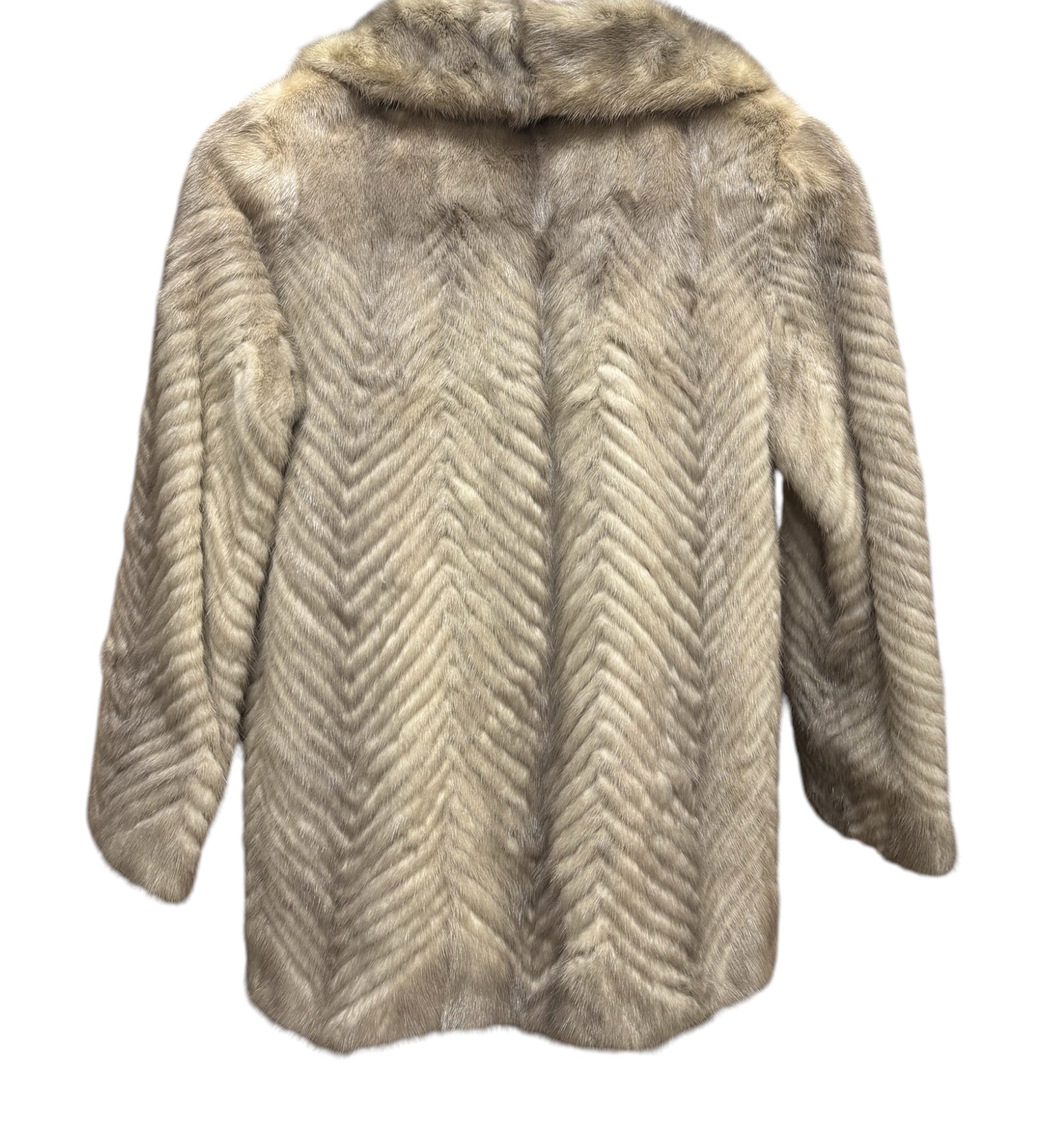 Vintage Light Grey Chevron Patterned Mink Coat