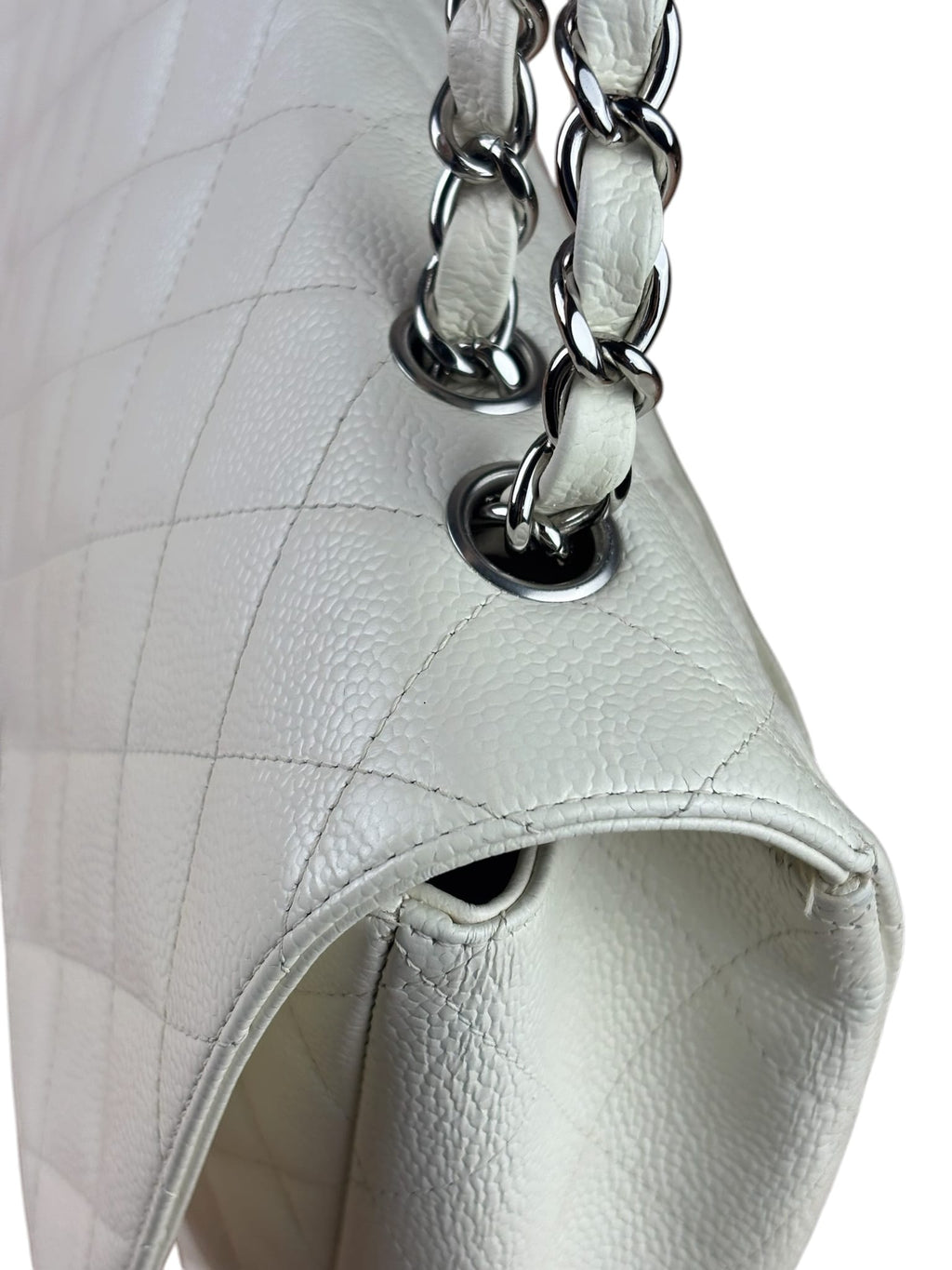 Chanel White Quilted Caviar Large Classic Flap 2005