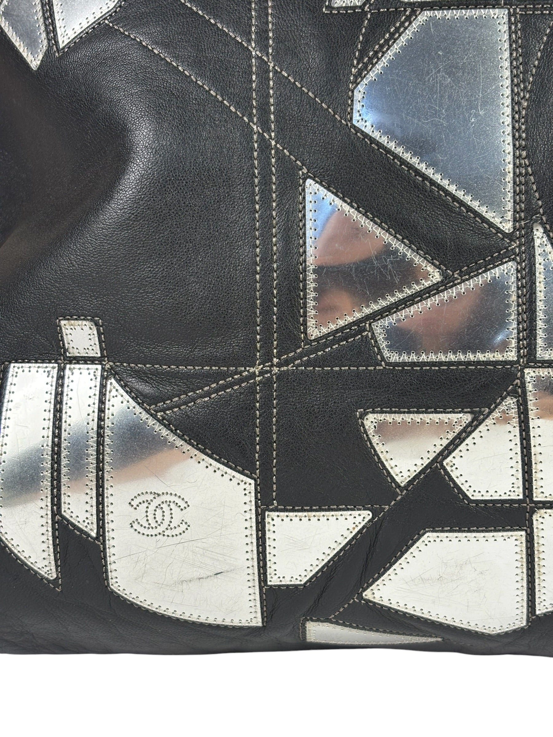 Chanel Black Leather CC Mirrored Mosaic Chain Tote 2008