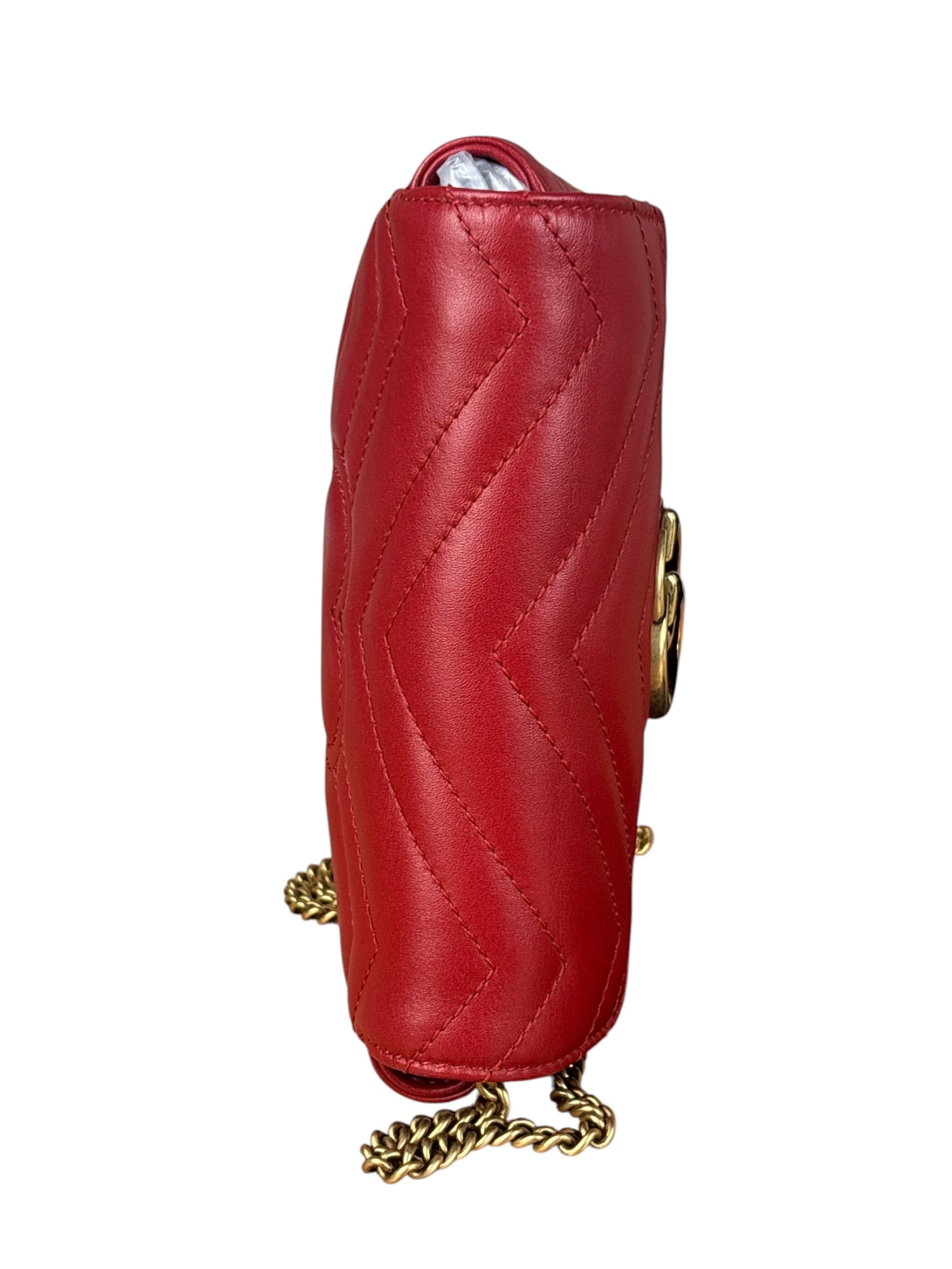 Gucci Red Chevron Quilted Matelasse Mini Leather Shoulder Bag