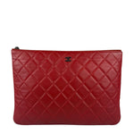 Chanel Vintage Red Leather Classics O-Case Clutch 1992