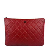 Chanel Vintage Red Leather Classics O-Case Clutch 1992
