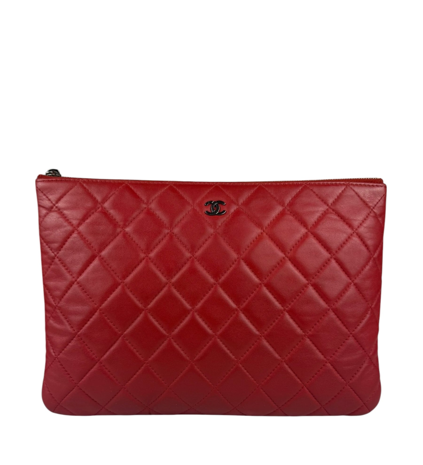 Chanel Vintage Red Leather Classics O-Case Clutch 1992