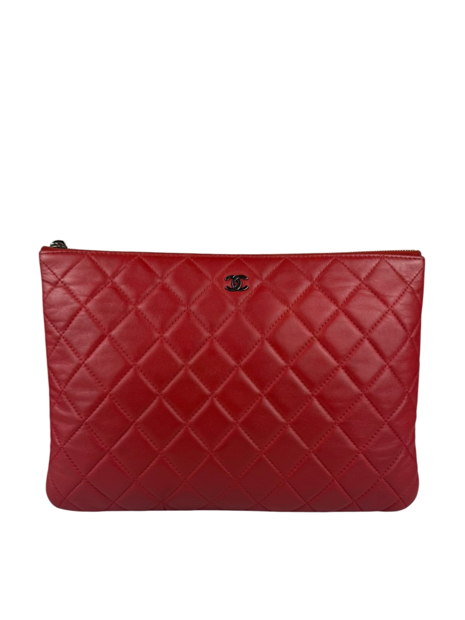 Chanel Vintage Red Leather Classics O-Case Clutch 1992