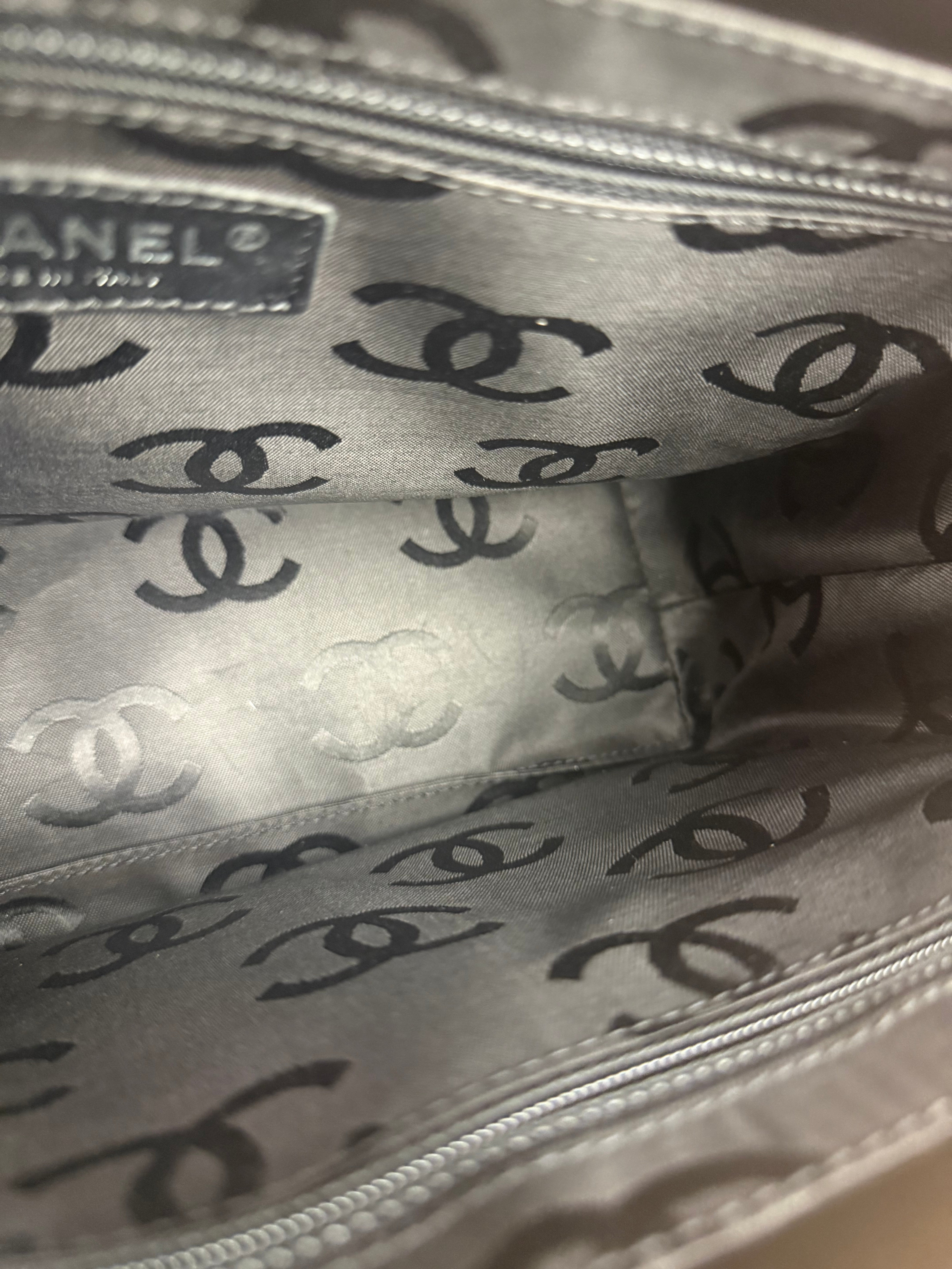 Chanel Vintage Black Patent Pony Hair Chain Pocket Tote 2005